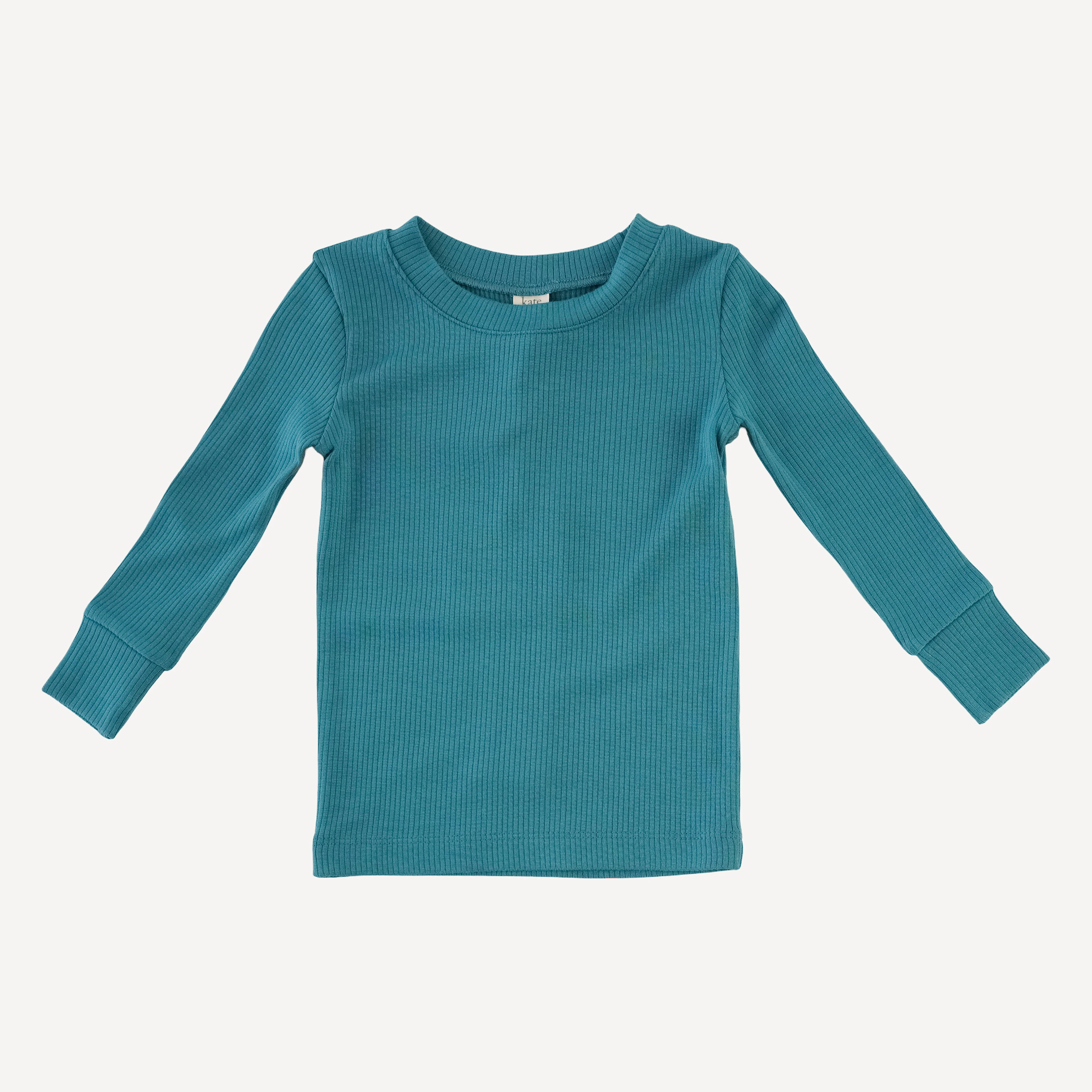 long sleeve crew neck pj set | teal | modal skinny rib - Image 3