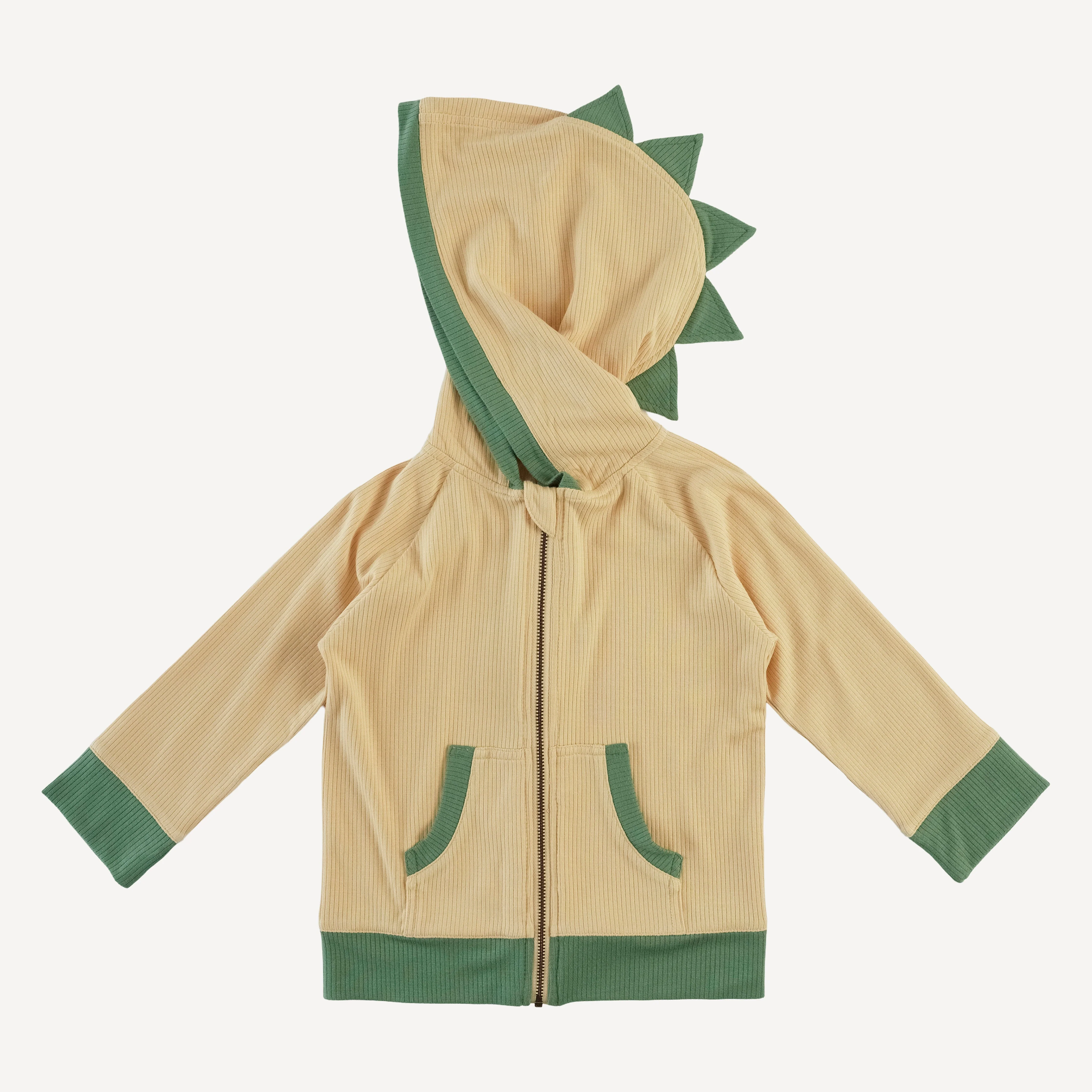 long sleeve dino zip hoodie | marzipan | modal skinny rib - Image 4