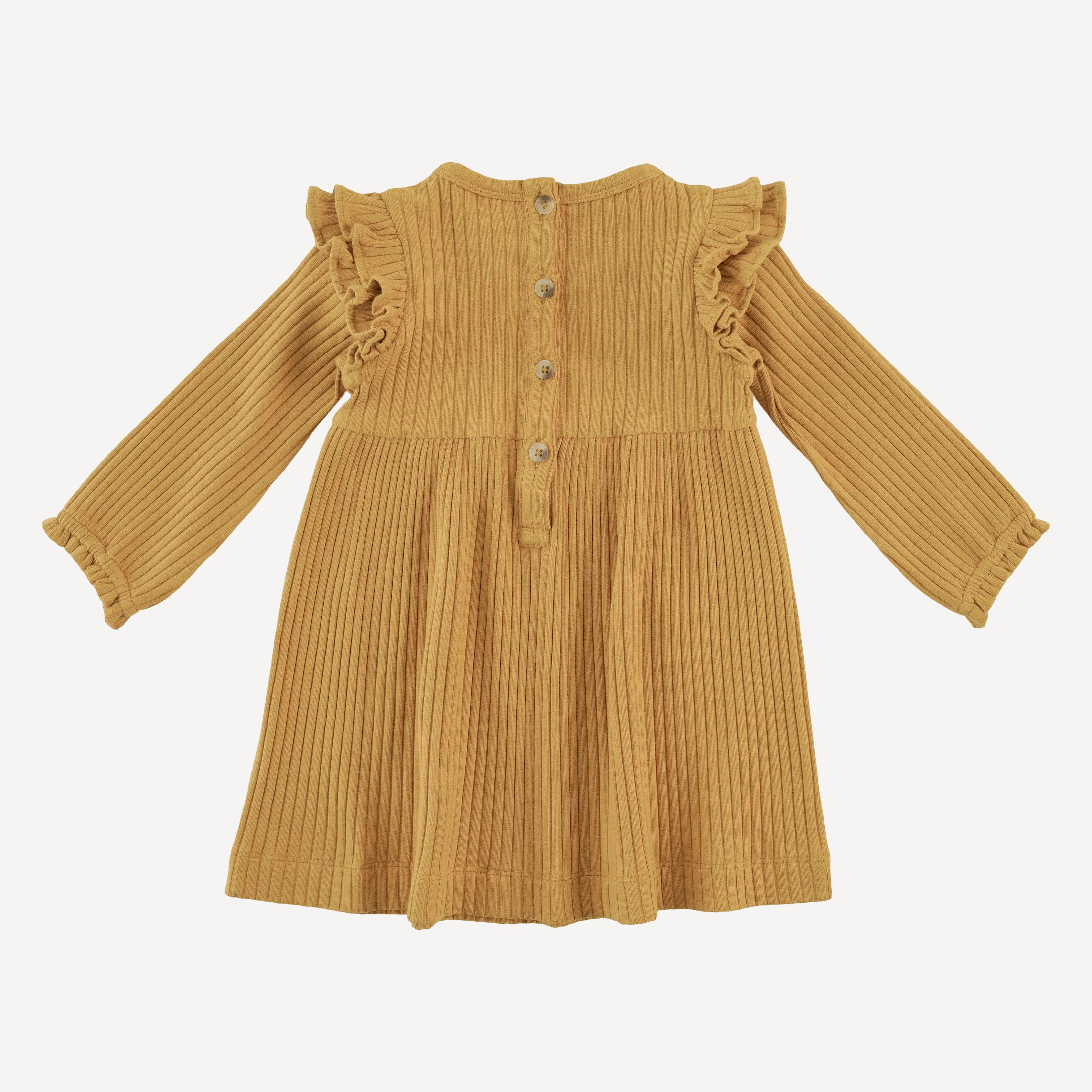 long sleeve double ruffle dress | honey mustard | organic cotton wide rib - Image 3