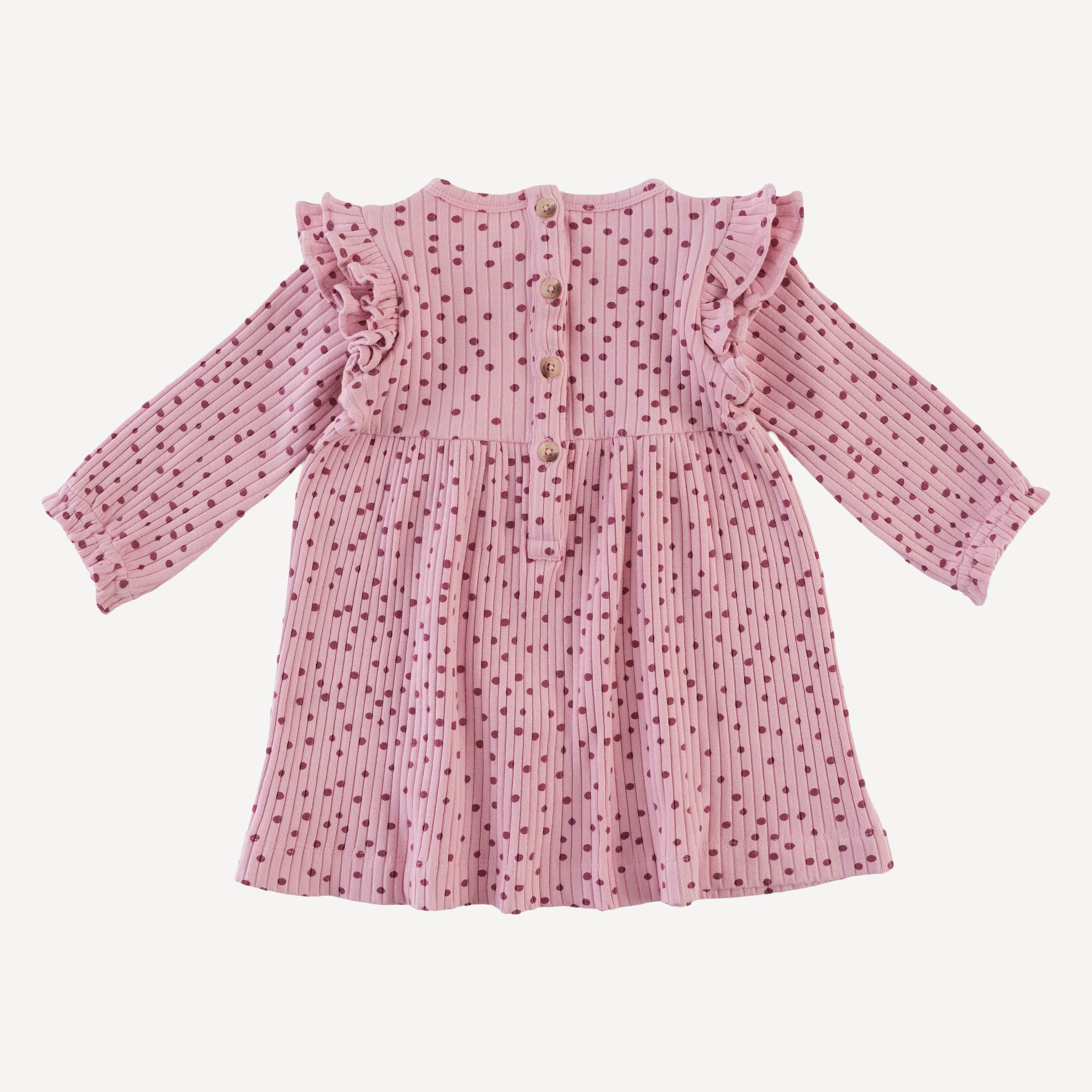 long sleeve double ruffle dress | mauve dot | organic cotton wide rib - Image 3