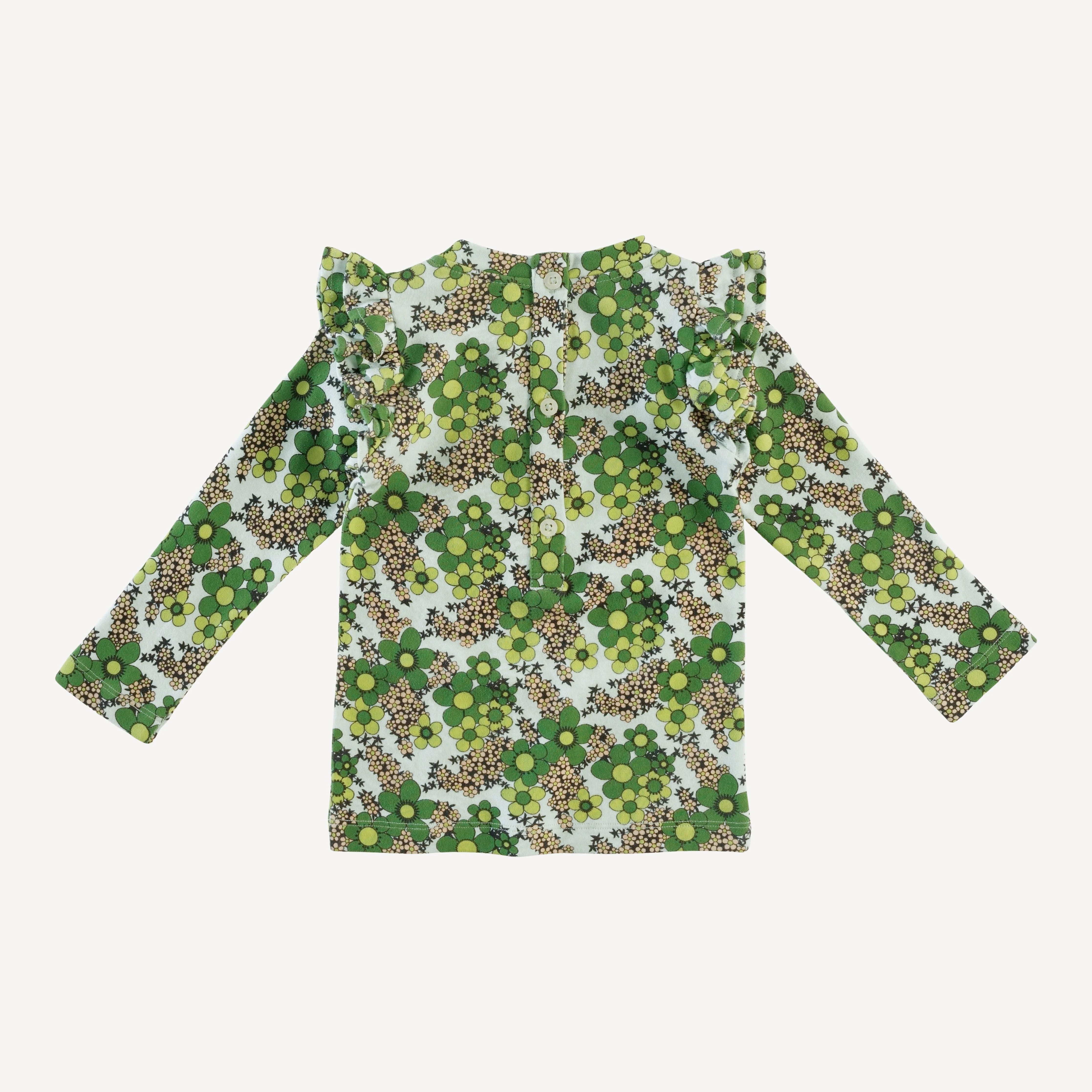 long sleeve double ruffle top | green granny floral | organic cotton interlock - Image 3