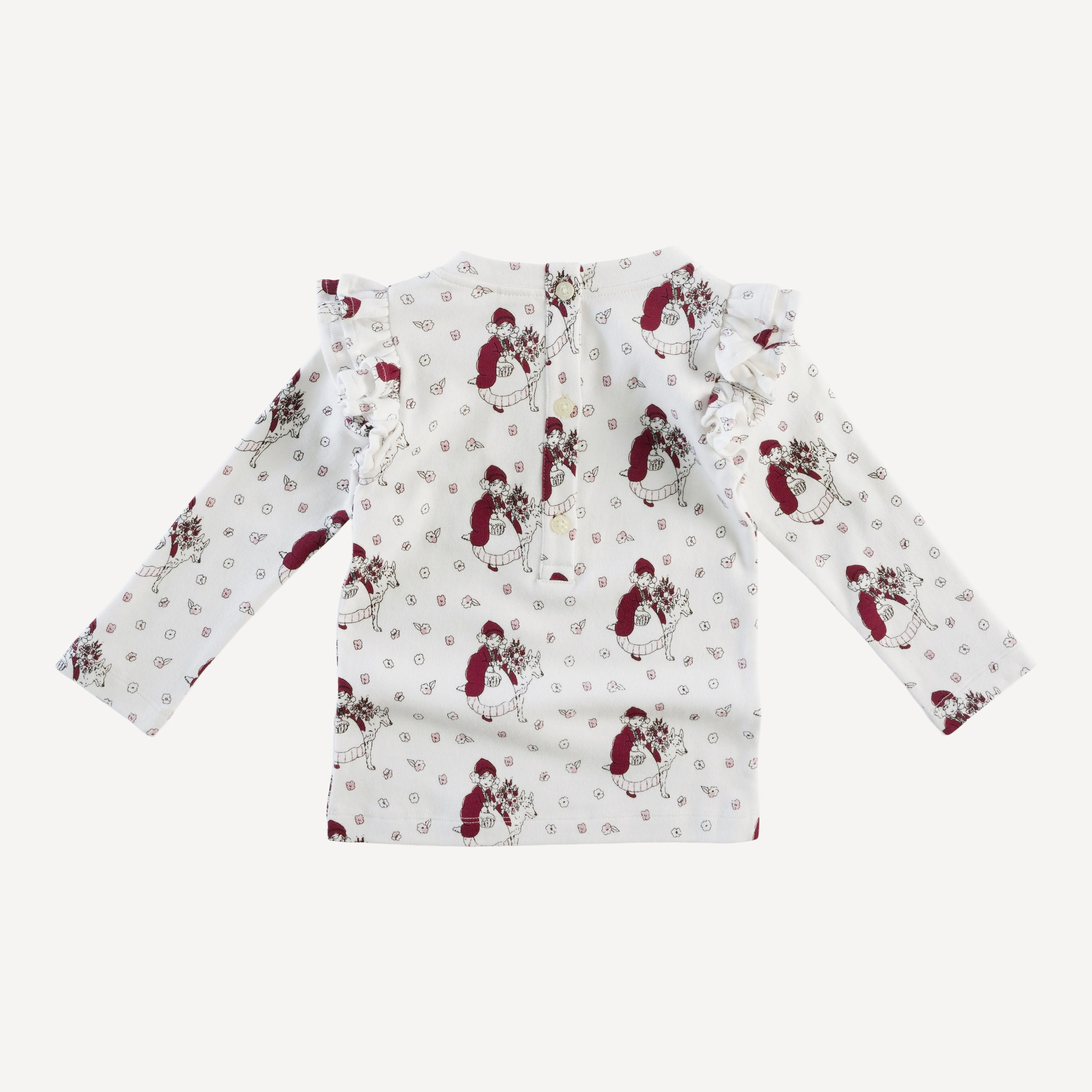 long sleeve double ruffle top | little red | organic cotton interlock - Image 3