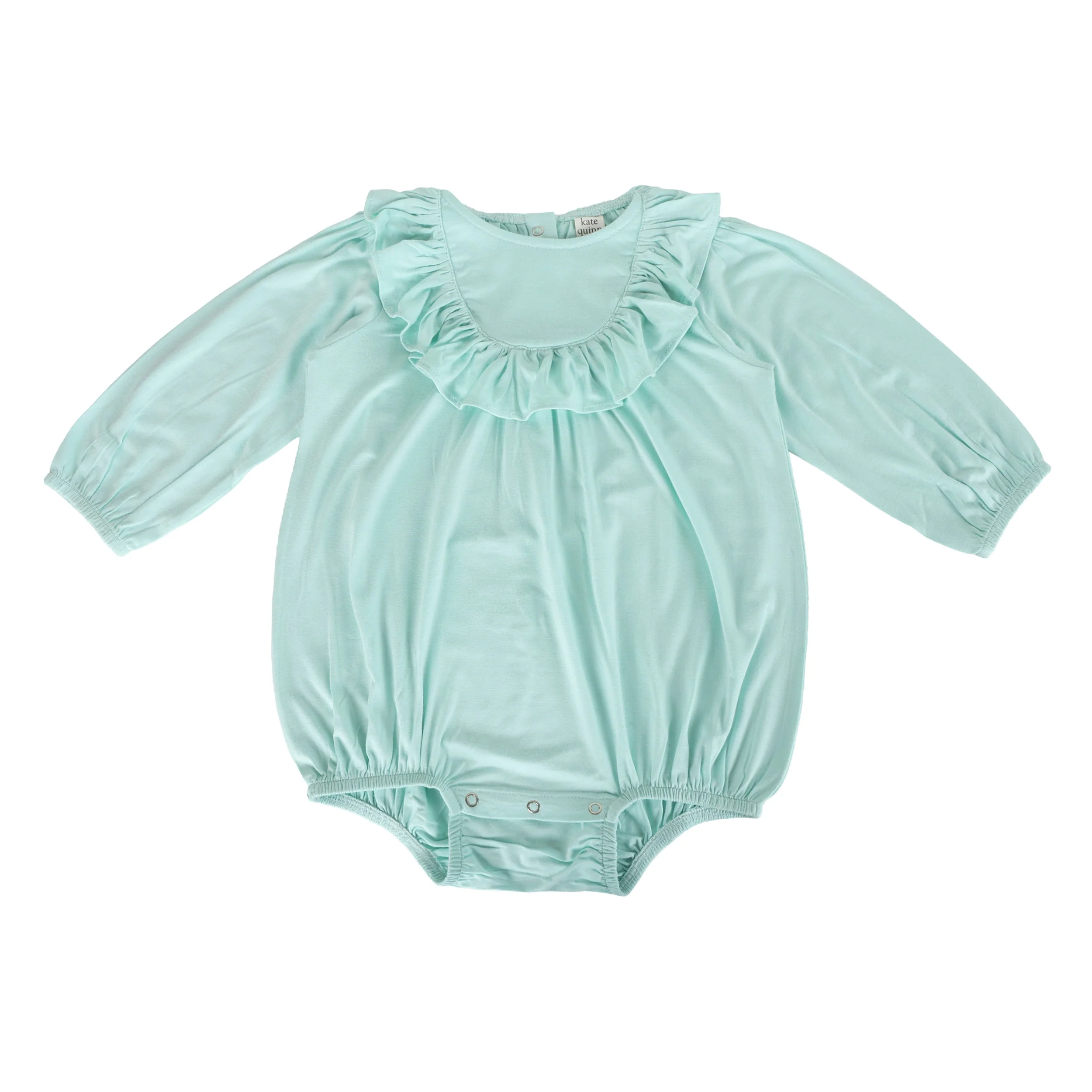 long sleeve gathered ruffle yoke bubble | glacier | bamboo