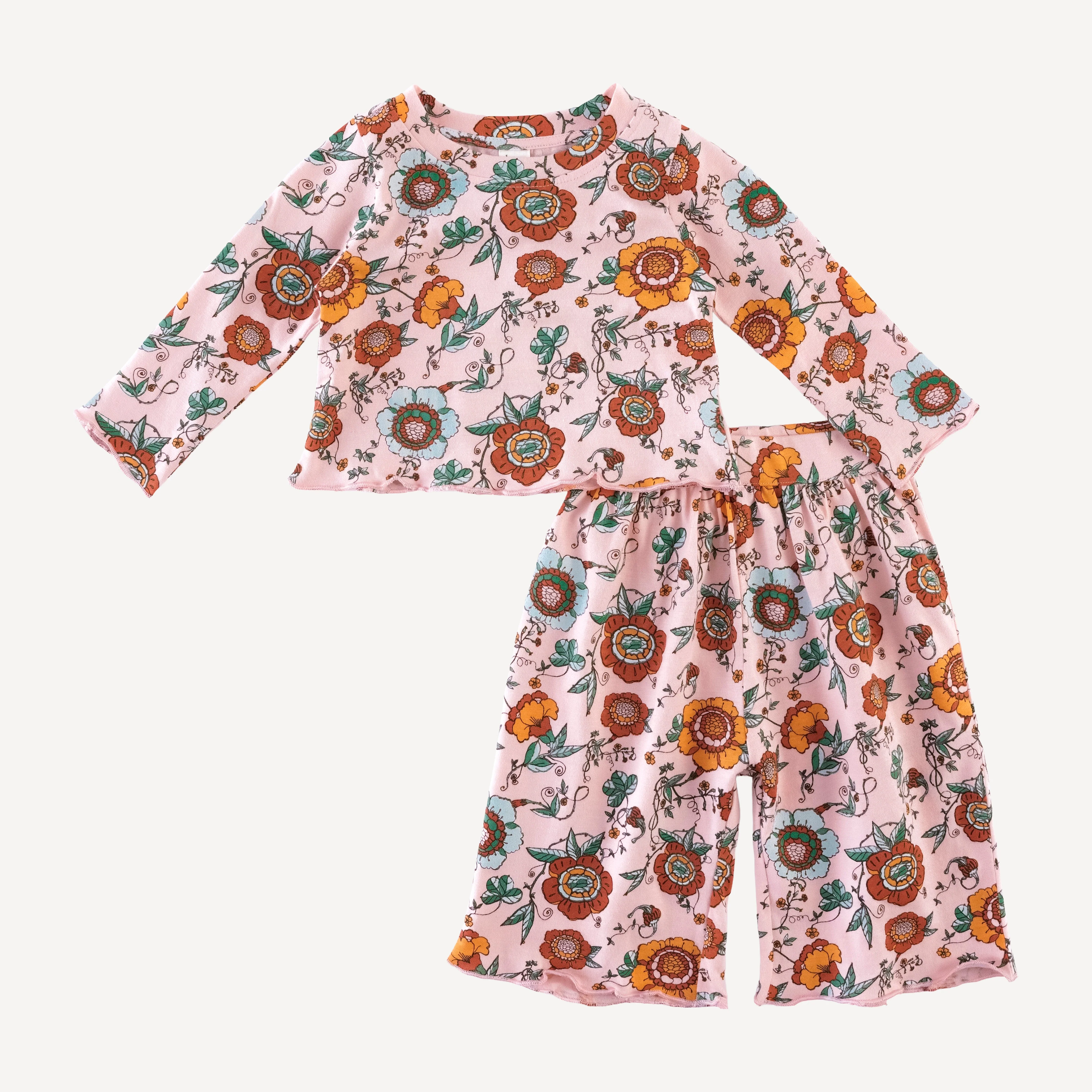 long sleeve jade set | chinoiserie floral | organic cotton jersey