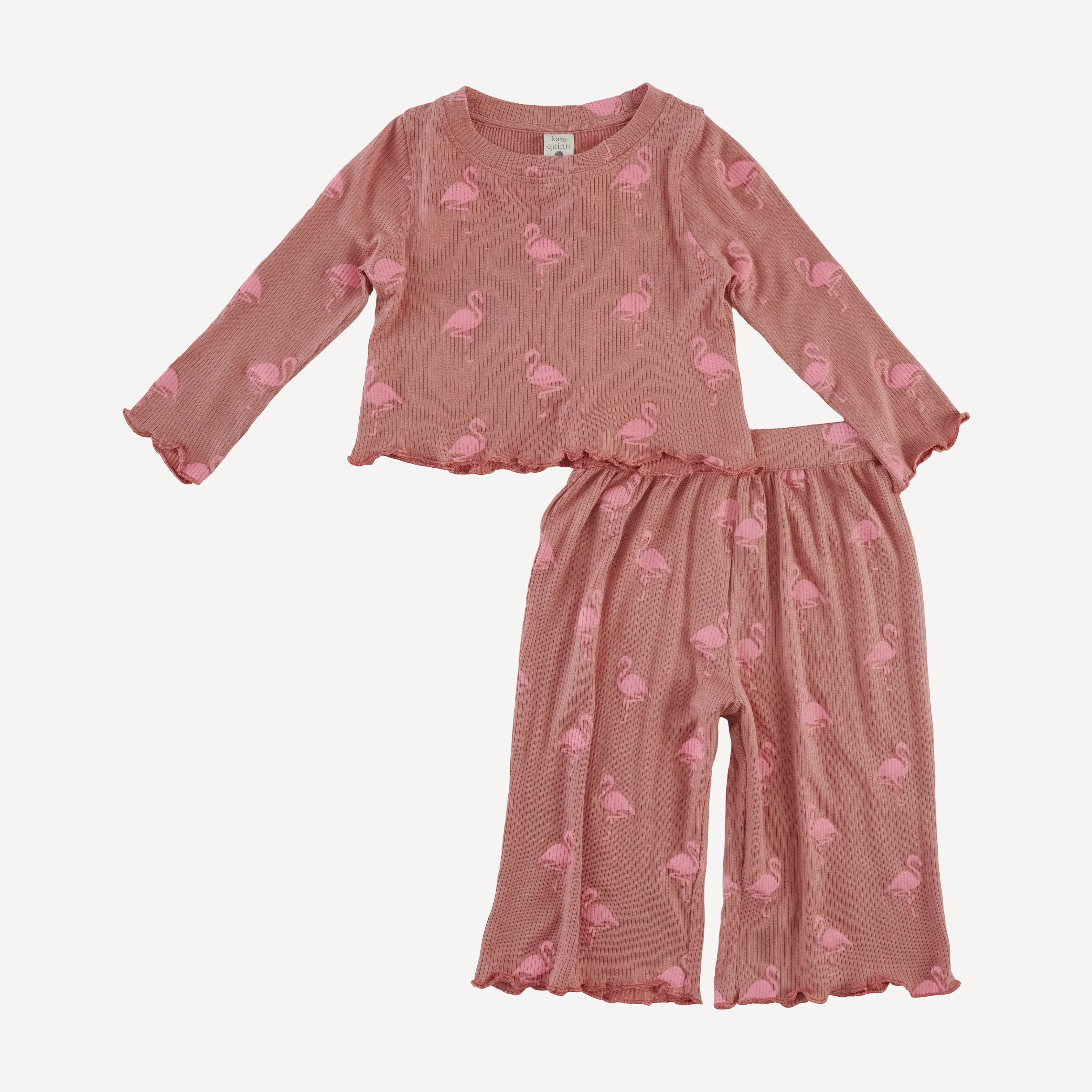 long sleeve jade set | tiny flamingo | modal skinny rib