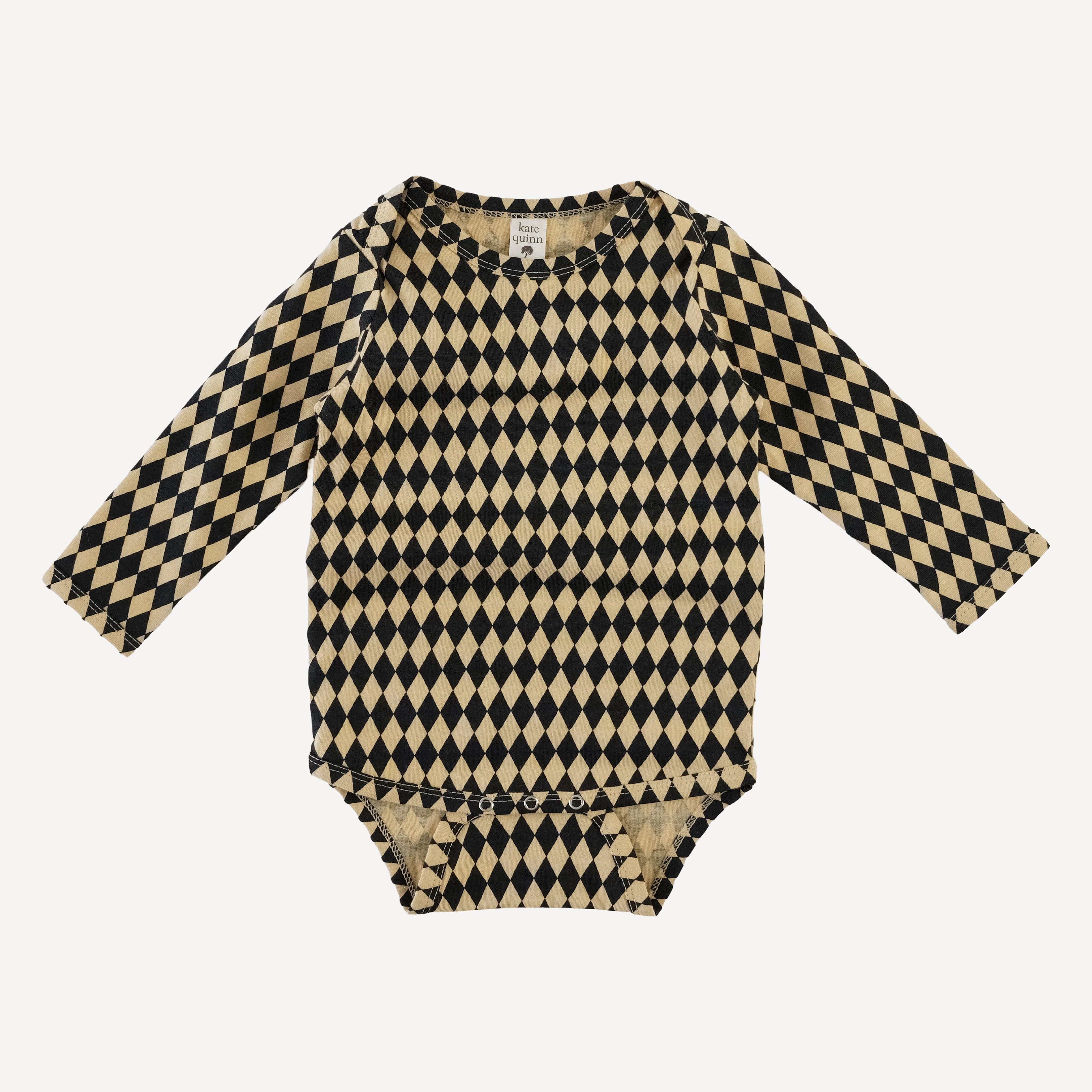 long sleeve lap neck bodysuit | black harlequin | organic cotton jersey