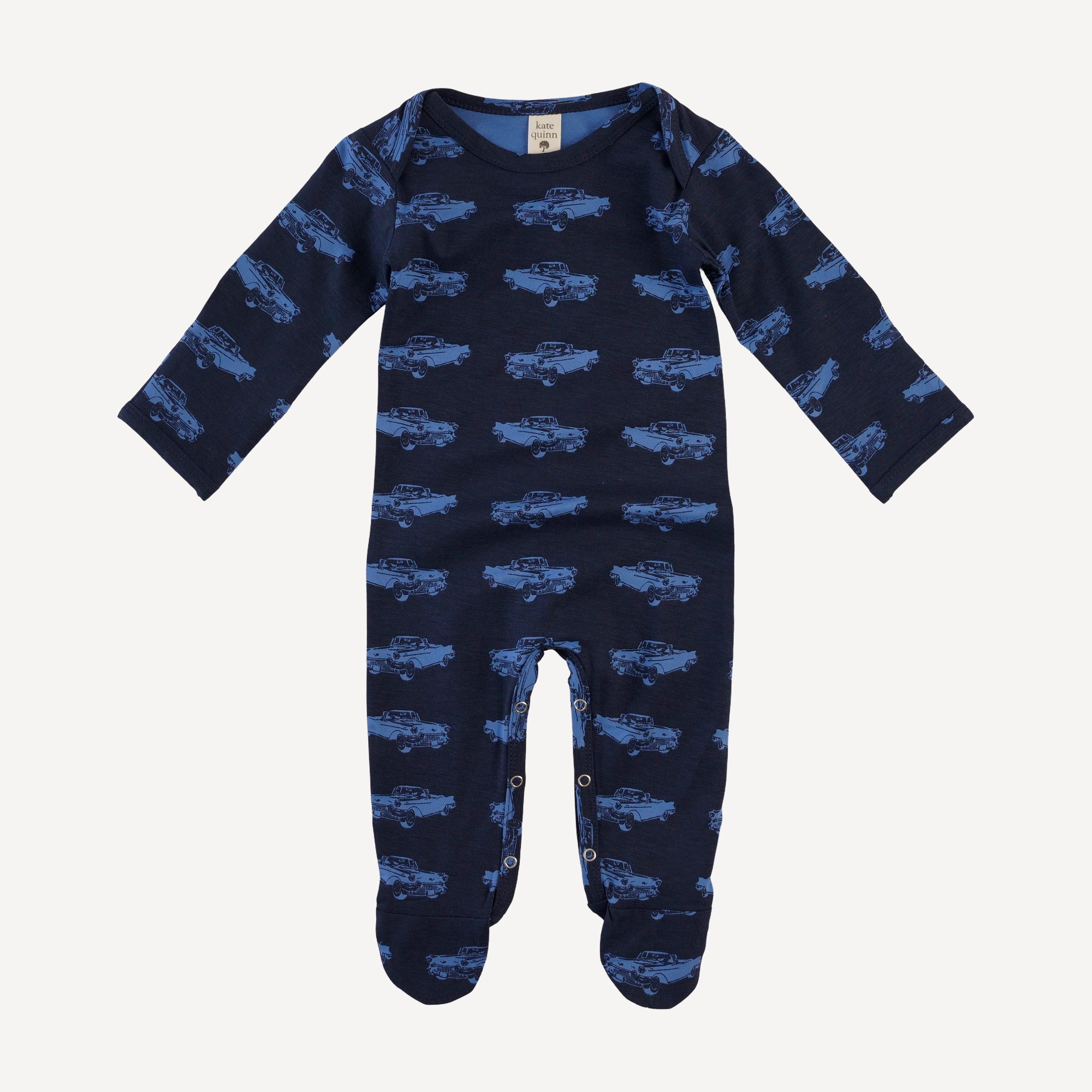 long sleeve lap neck footie | classic car | bamboo