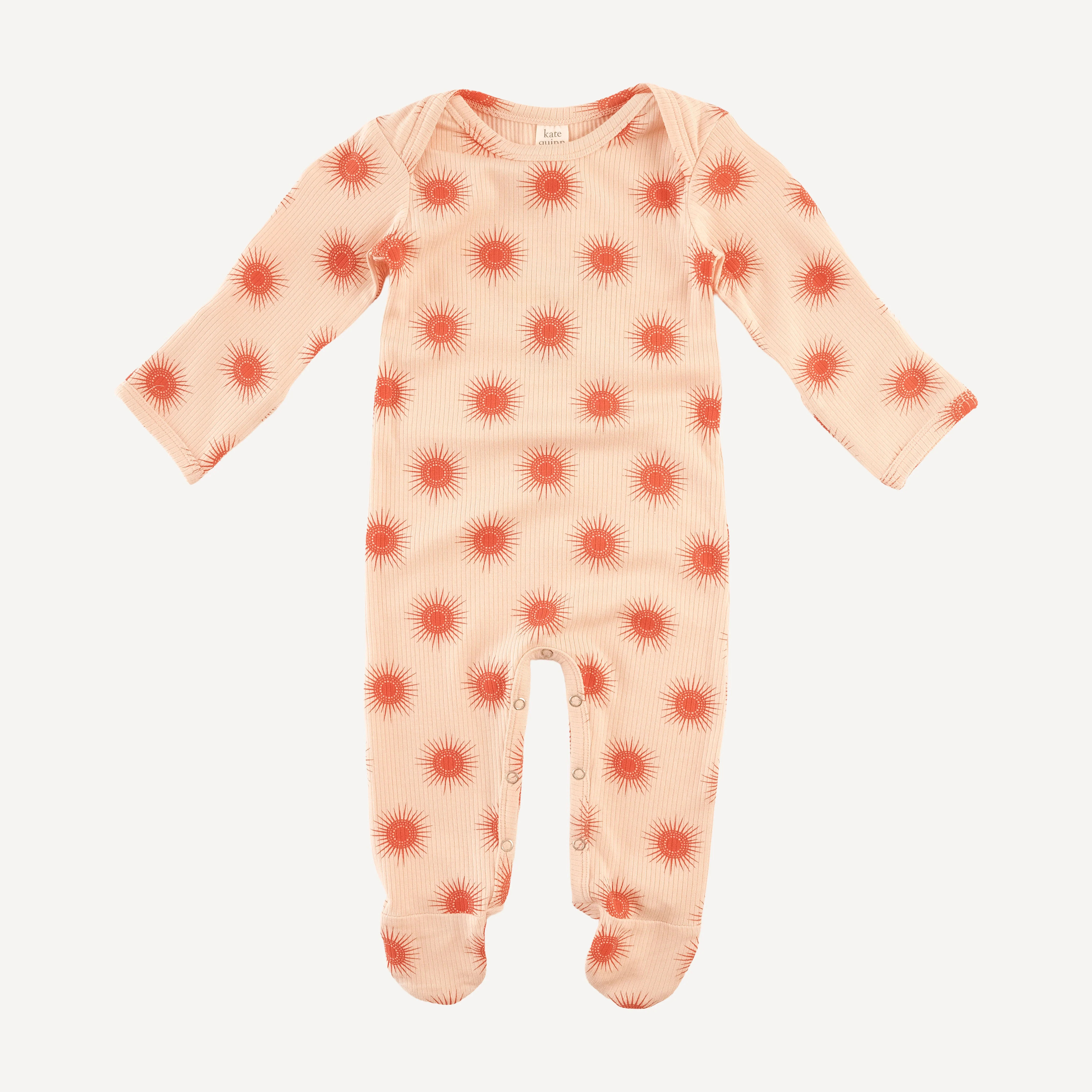 long sleeve lap neck footie | emberglow tiny sun | modal skinny rib