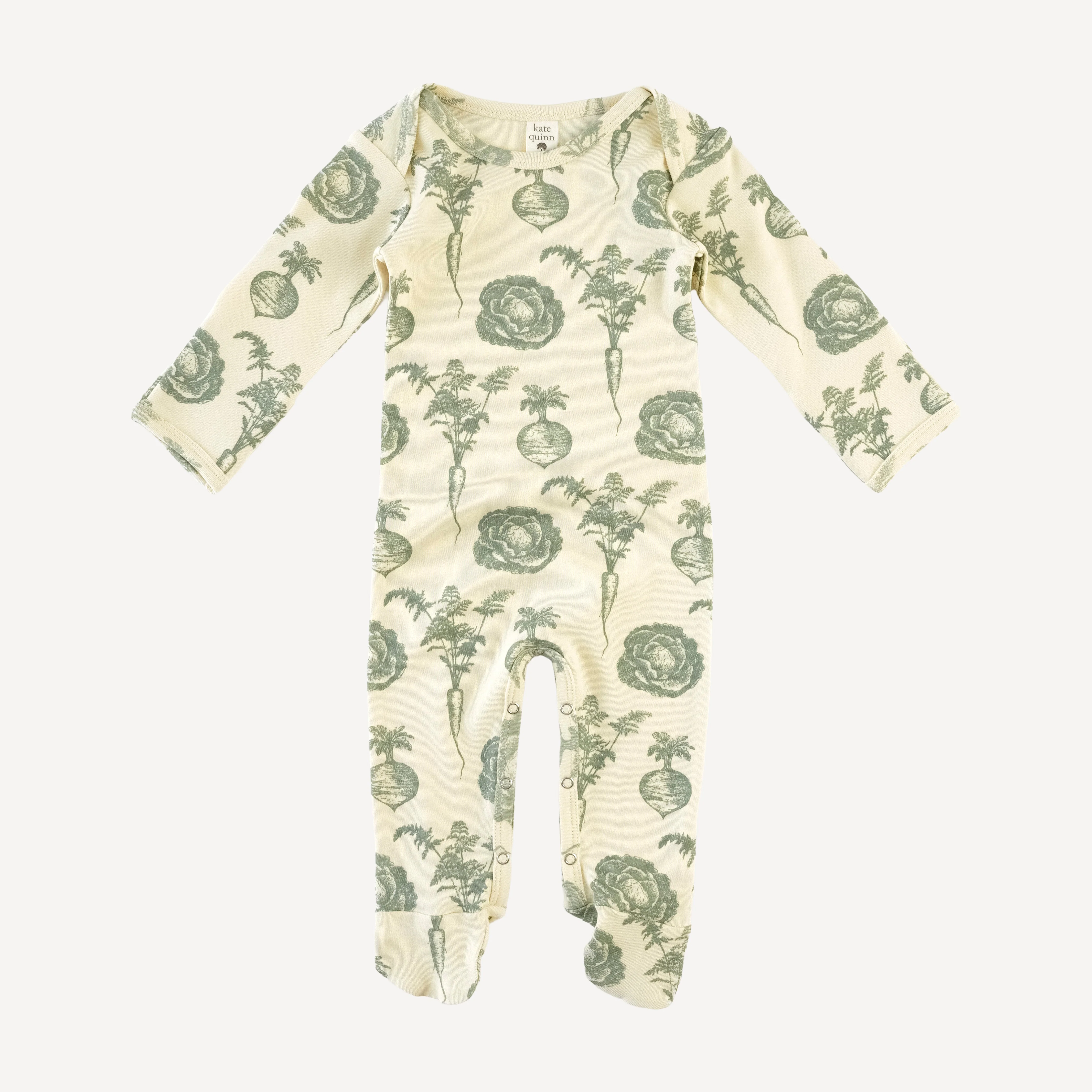 long sleeve lap neck footie | jadeite veggies | organic cotton interlock