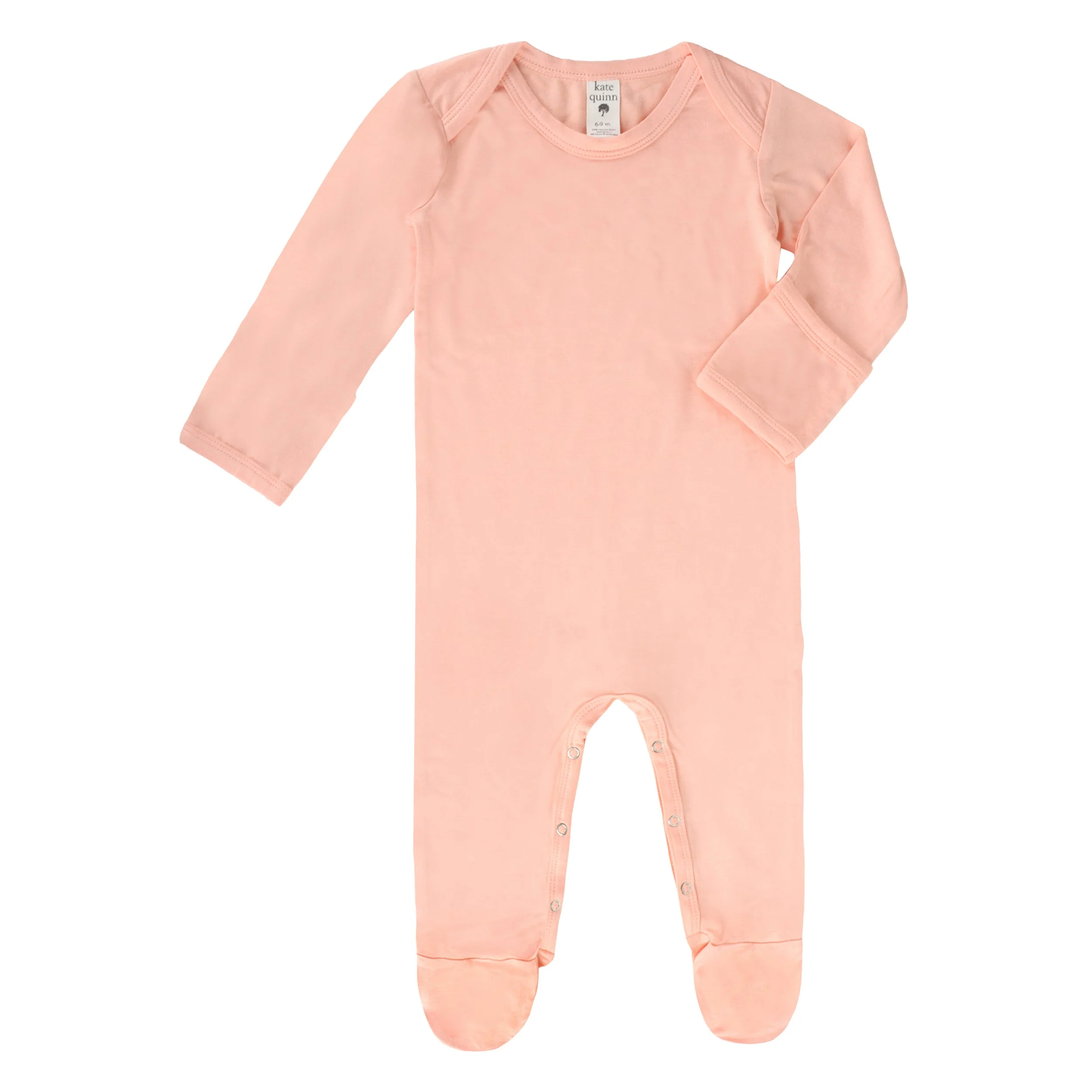 long sleeve lap neck footie | peach parfait | bamboo - Image 3