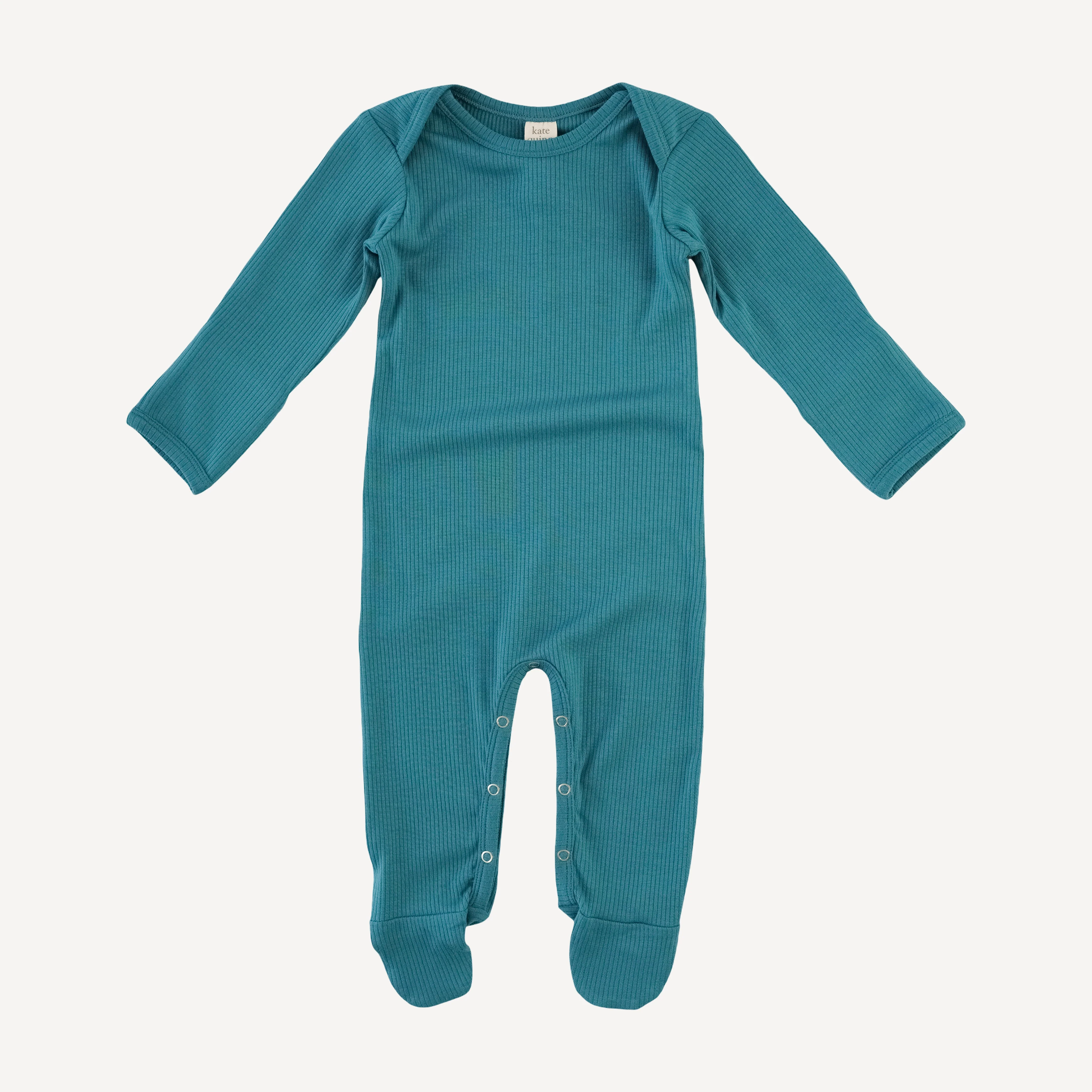 long sleeve lap neck footie | teal | modal skinny rib