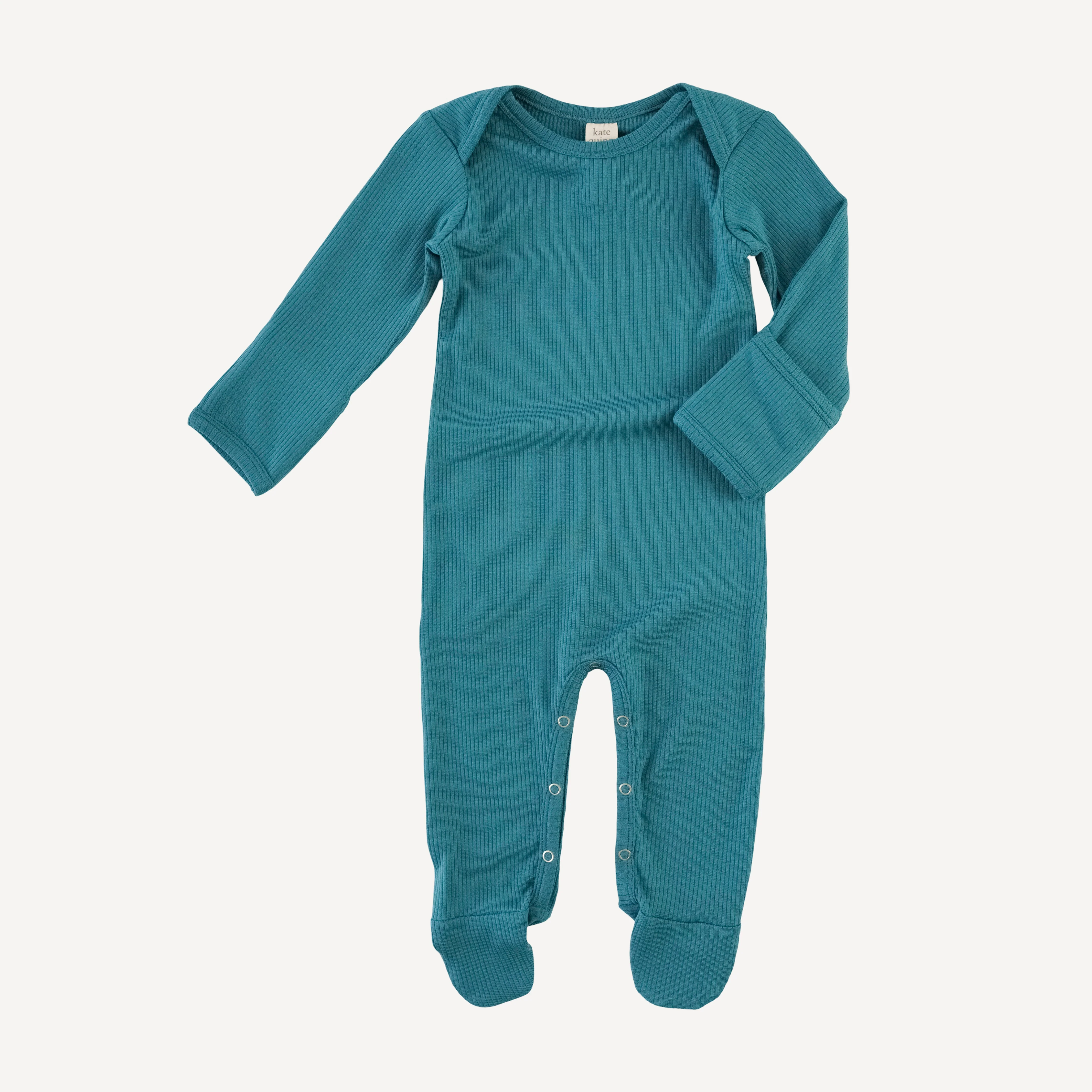 long sleeve lap neck footie | teal | modal skinny rib - Image 3