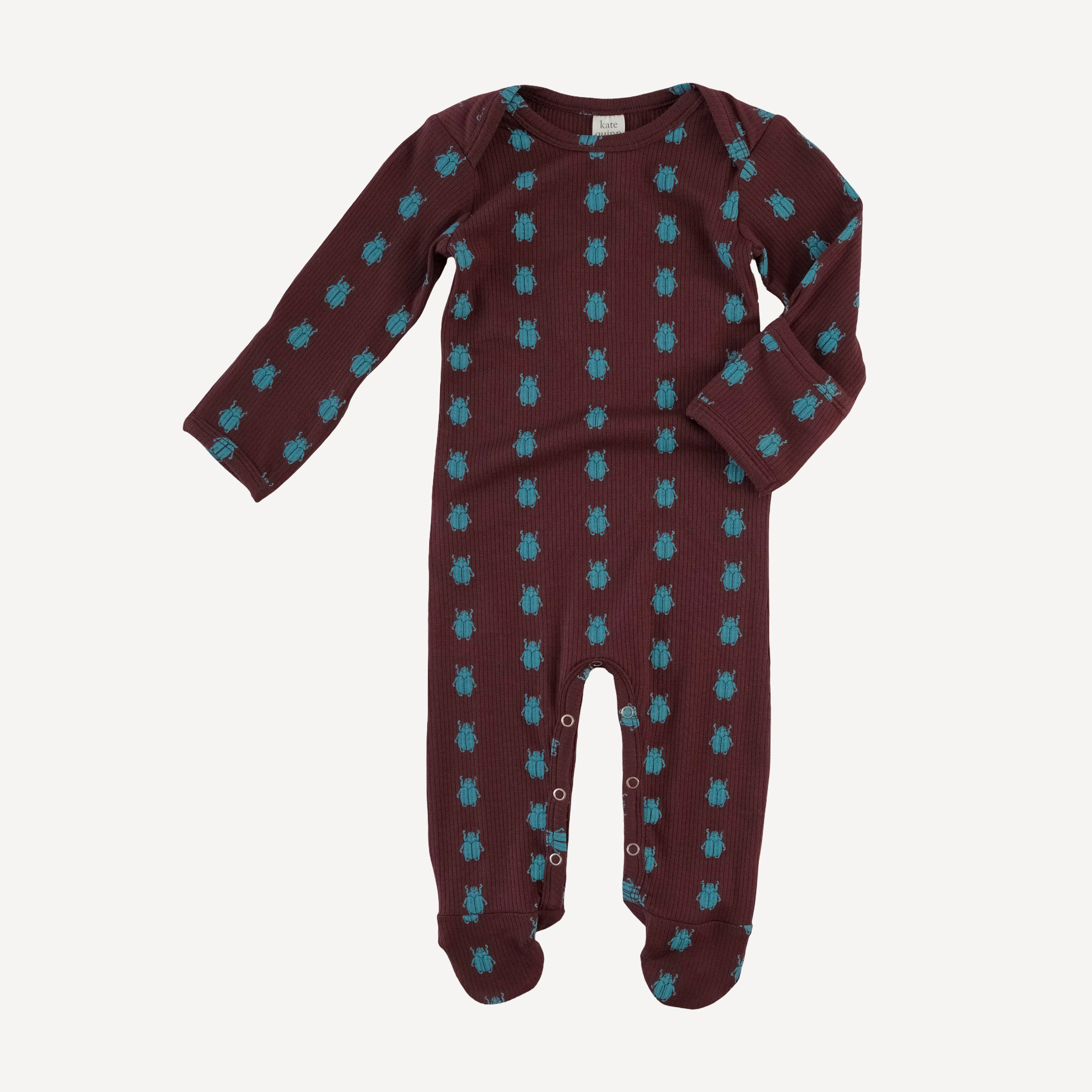 long sleeve lap neck footie | tiny beetle | modal skinny rib - Image 3