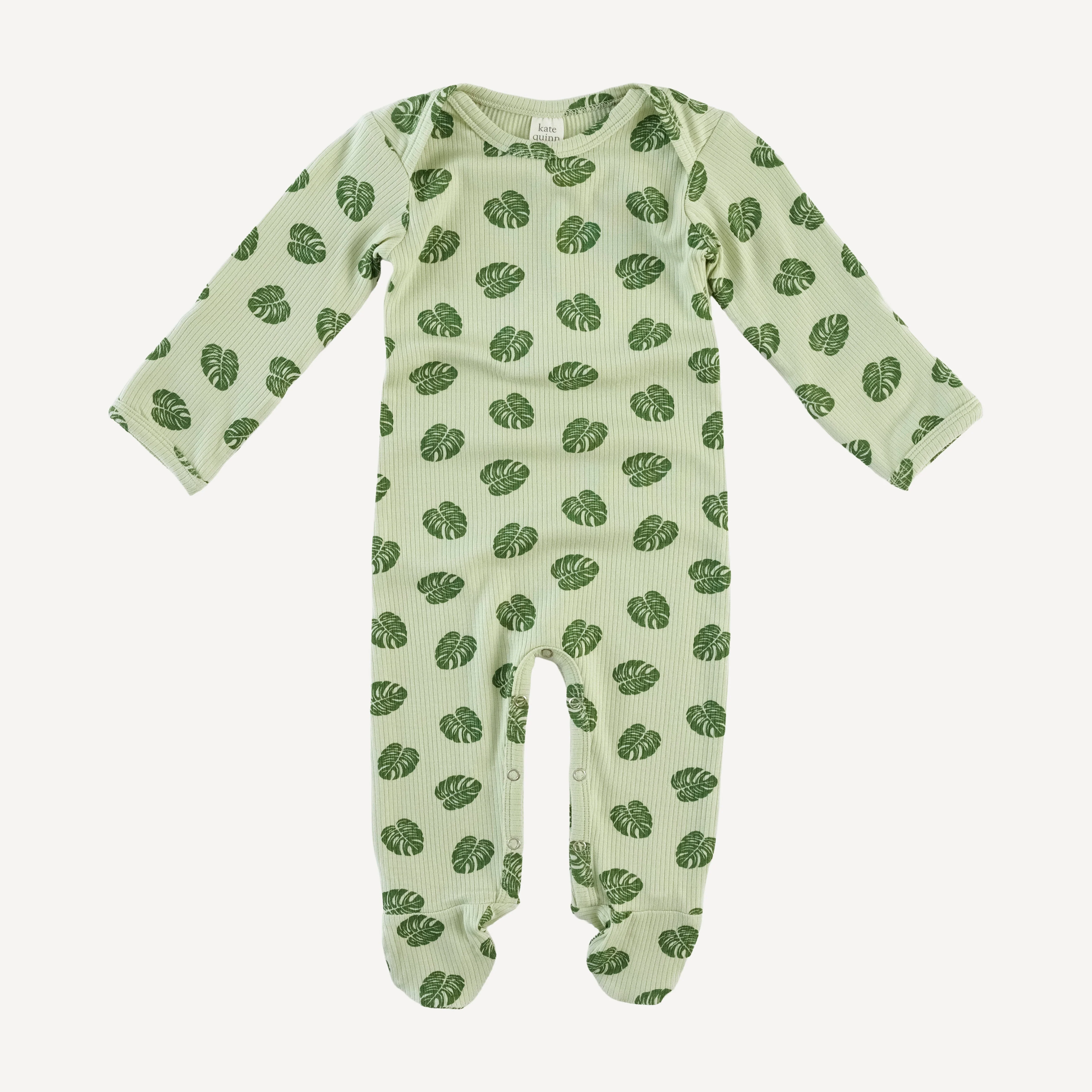 long sleeve lap neck footie | tiny monstera | modal skinny rib