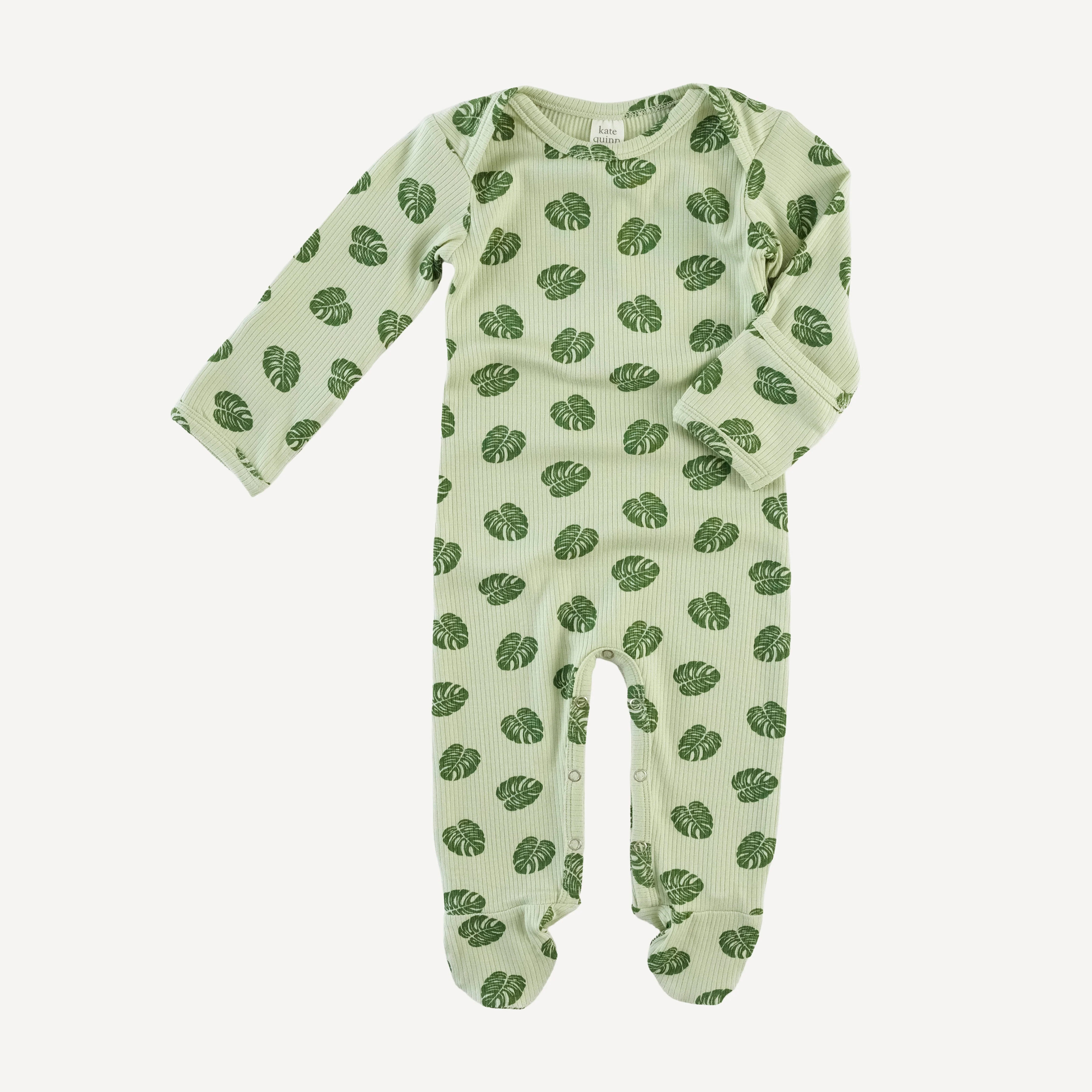 long sleeve lap neck footie | tiny monstera | modal skinny rib - Image 3