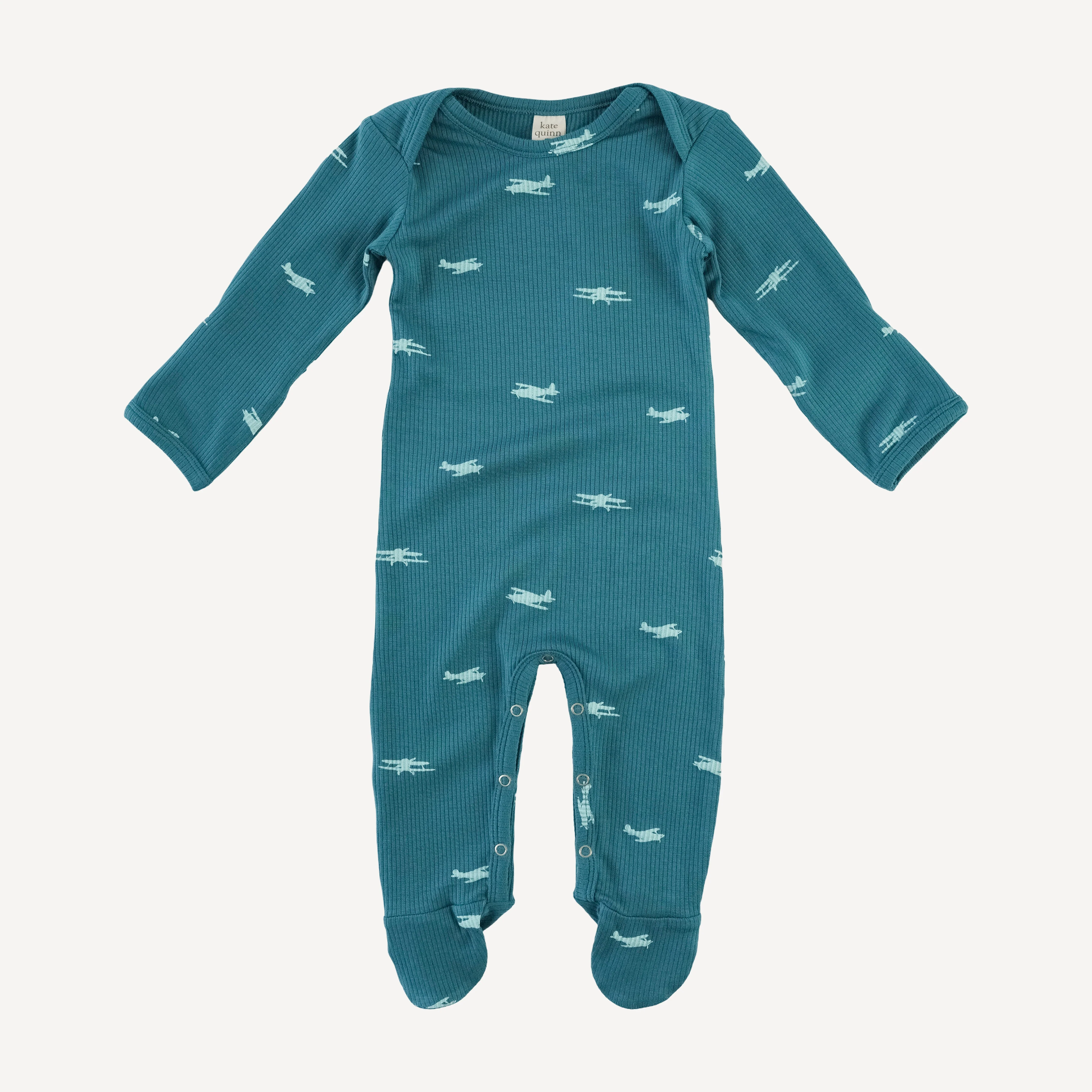 long sleeve lap neck footie | tiny planes | modal skinny rib
