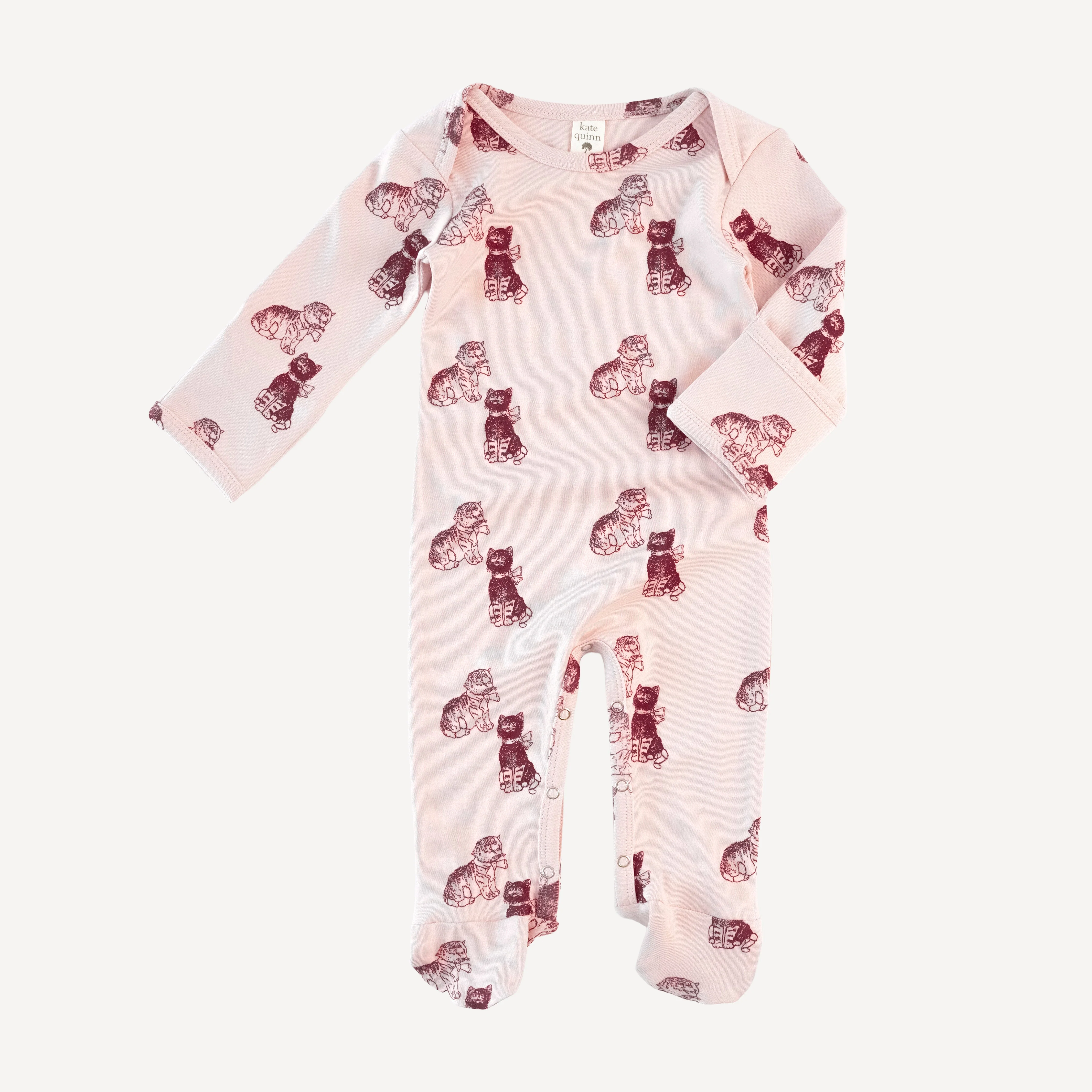 long sleeve lap neck footie | vintage kitty | organic cotton interlock - Image 3