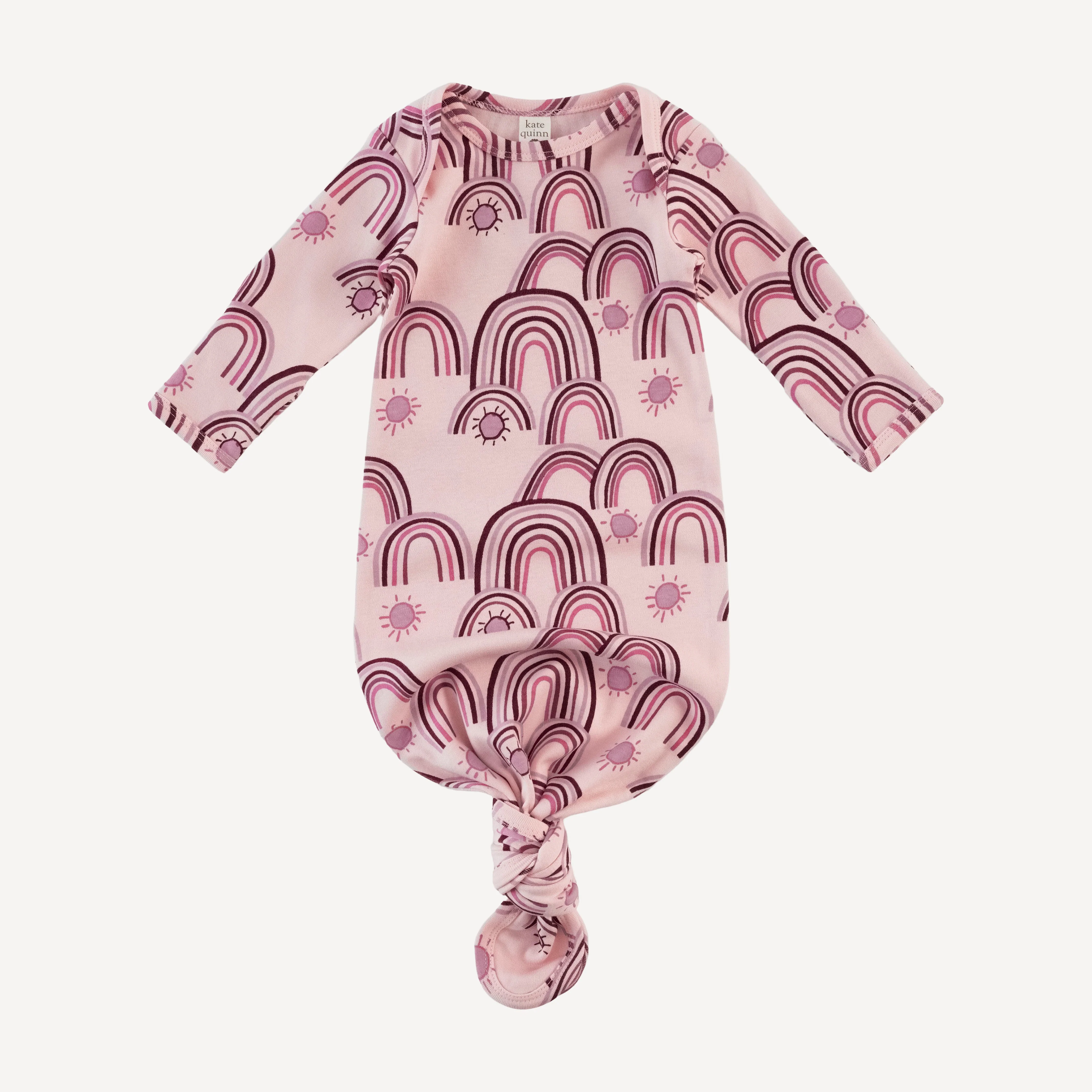 long sleeve lap neck knotted gown | mauve rainbow | organic cotton interlock