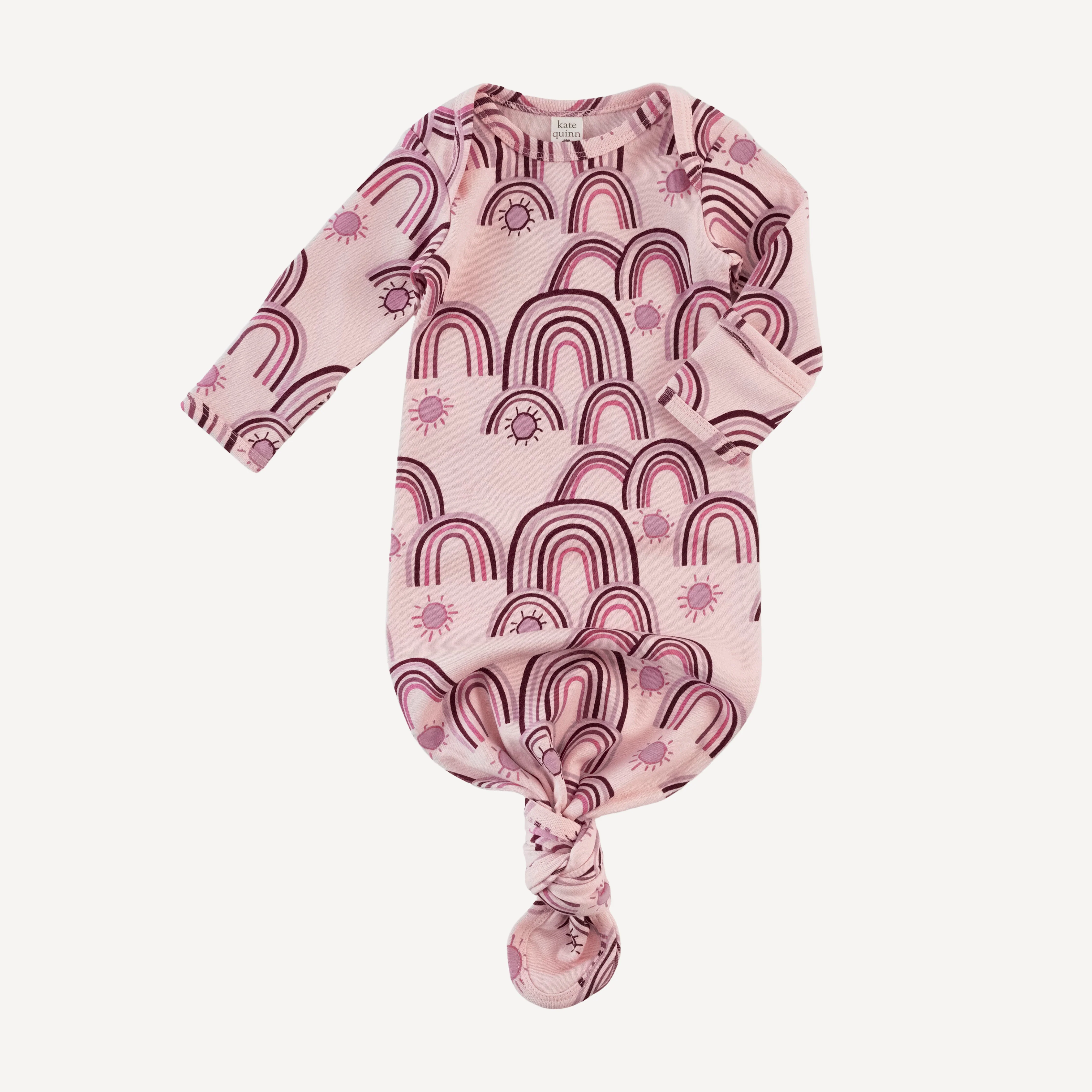 long sleeve lap neck knotted gown | mauve rainbow | organic cotton interlock - Image 3