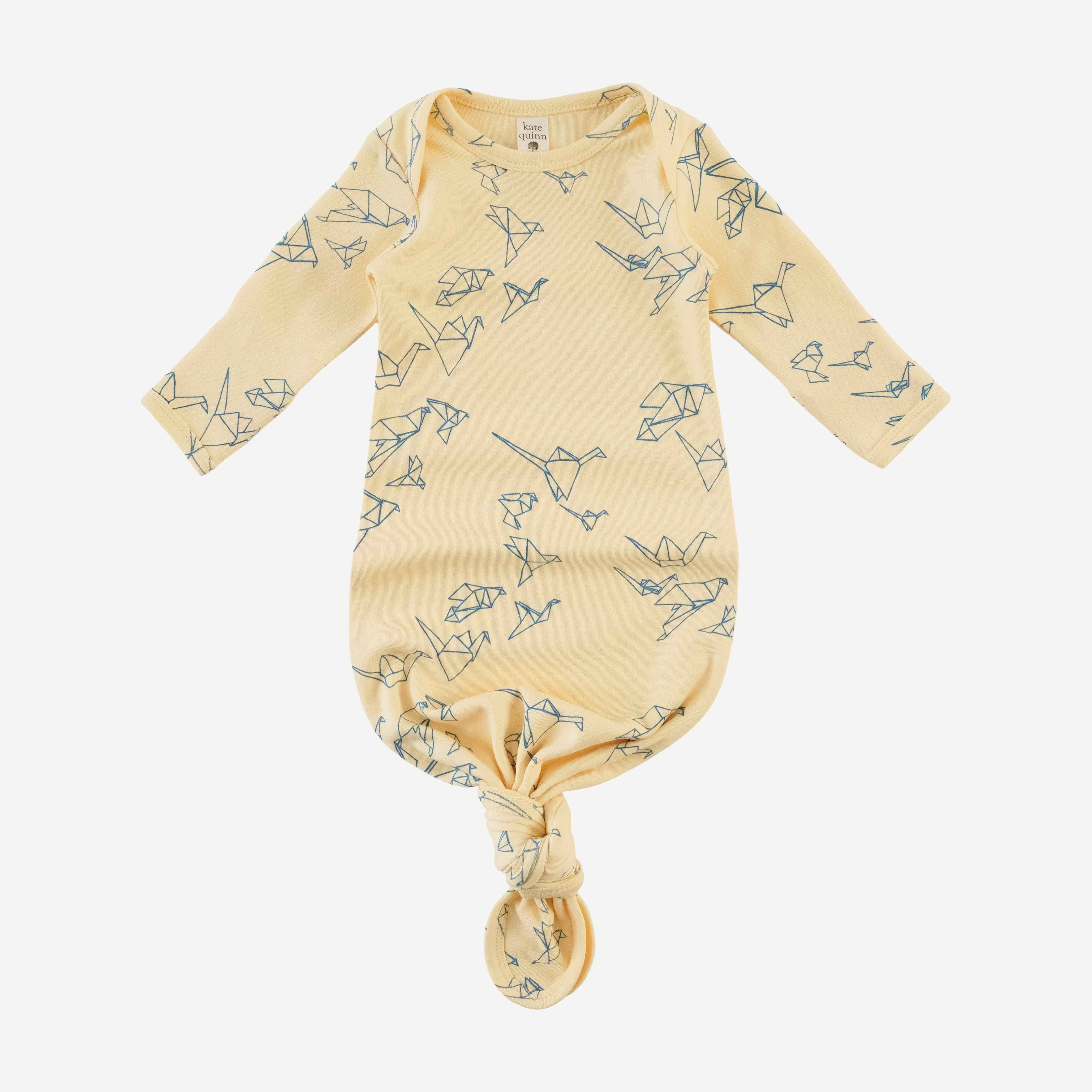 long sleeve lap neck knotted gown | paper cranes | organic cotton interlock