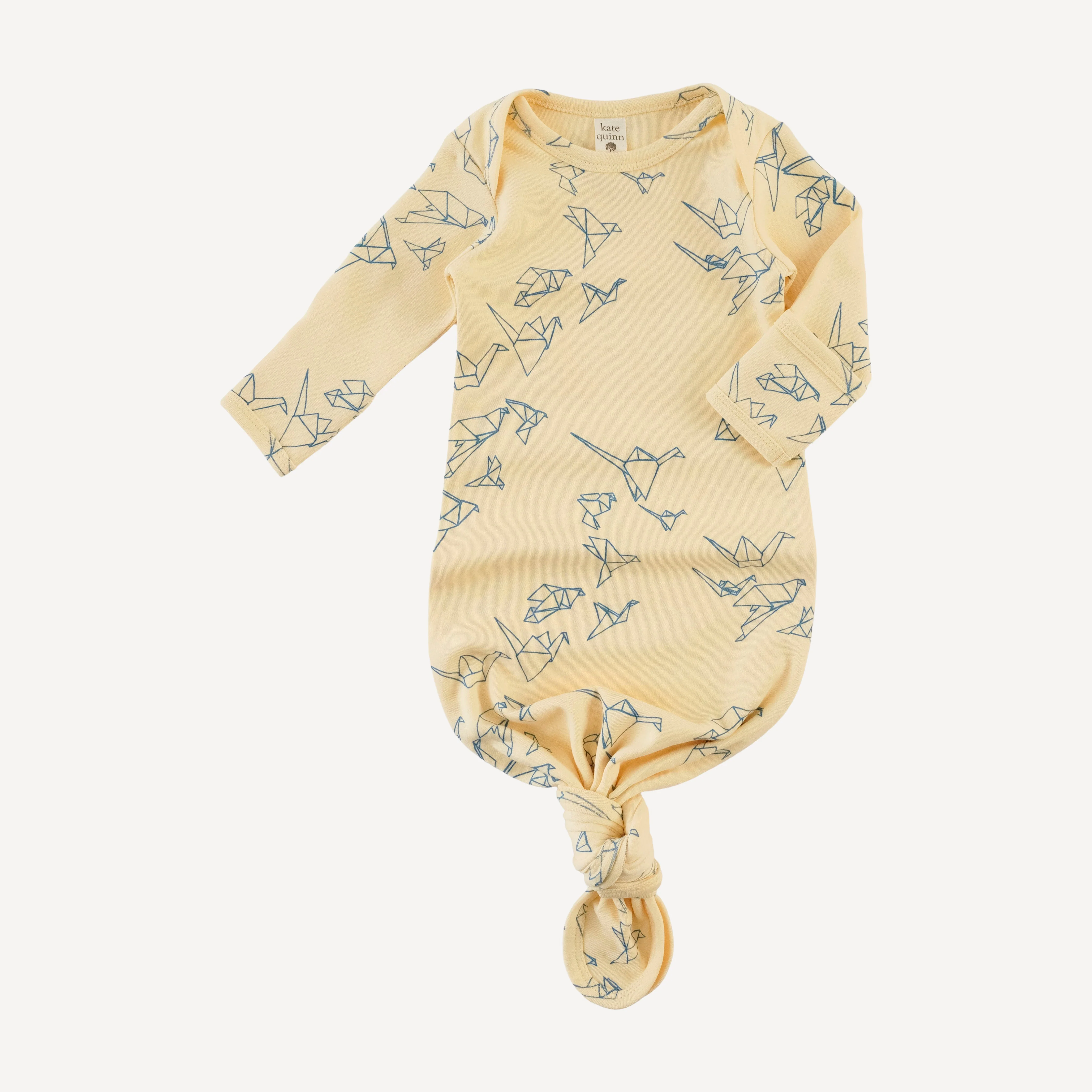 long sleeve lap neck knotted gown | paper cranes | organic cotton interlock - Image 3