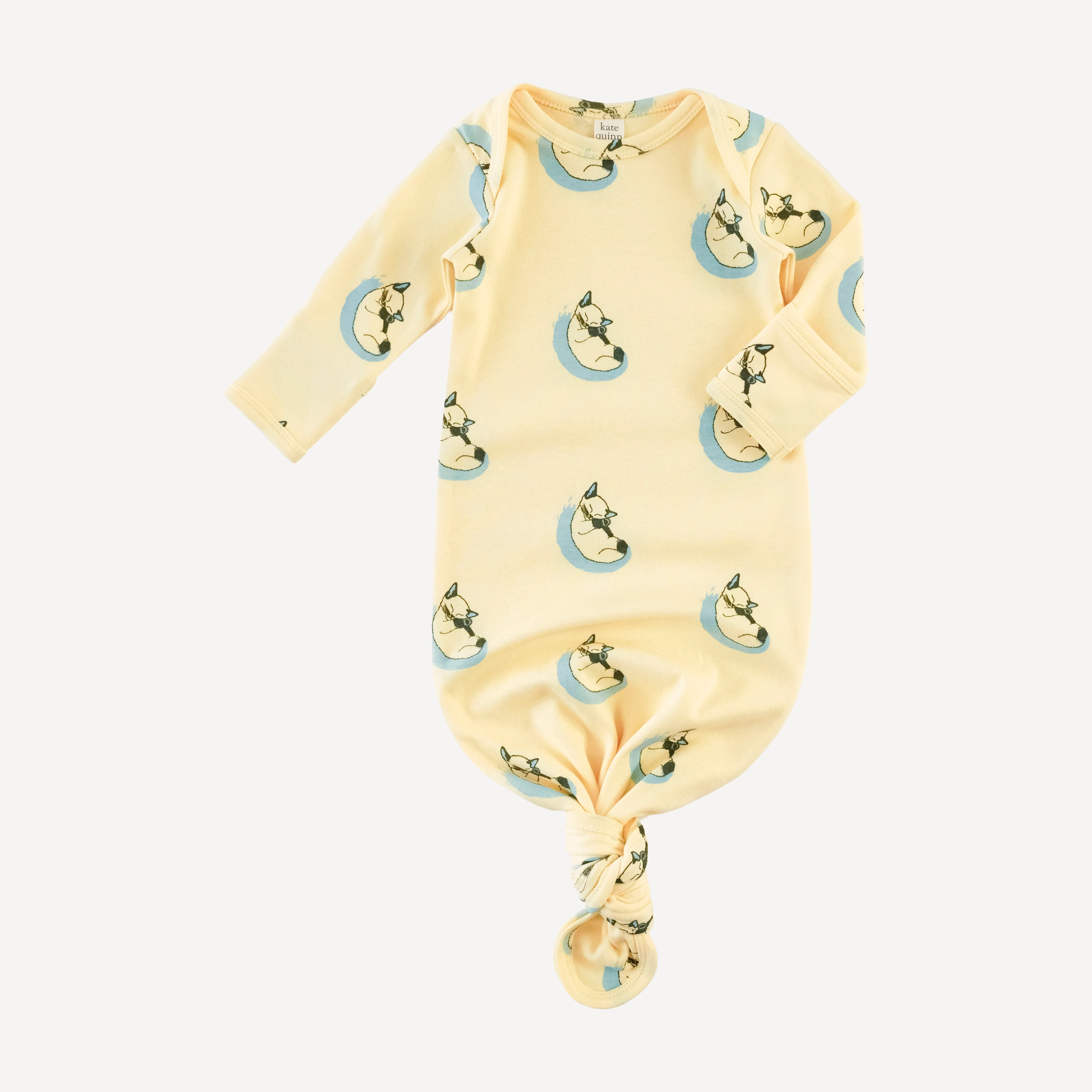 long sleeve lap neck knotted gown | siamese cats | organic cotton interlock