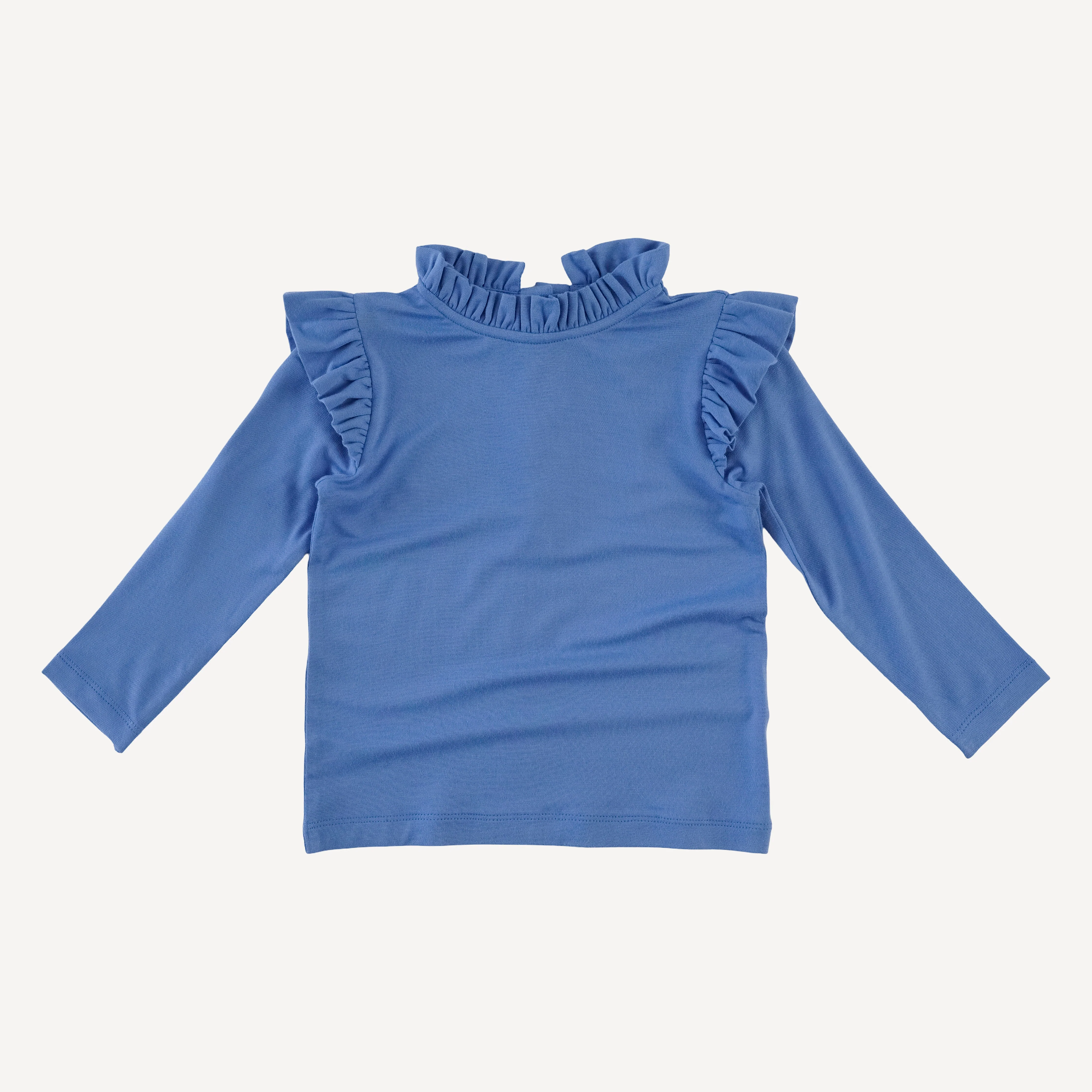 long sleeve little ruffle tee | marine water | bamboo