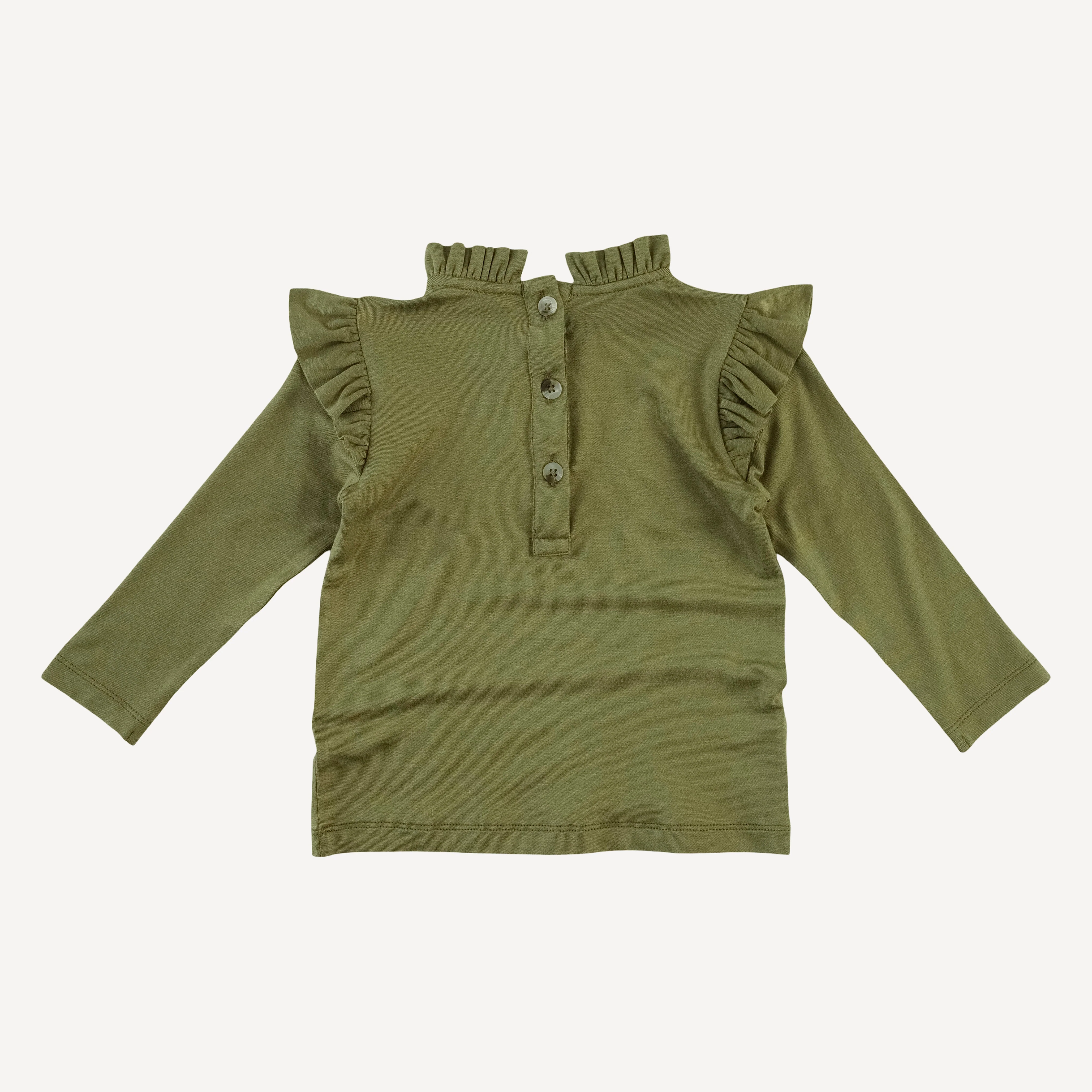 long sleeve little ruffle tee | olive leaf | bamboo - Image 3