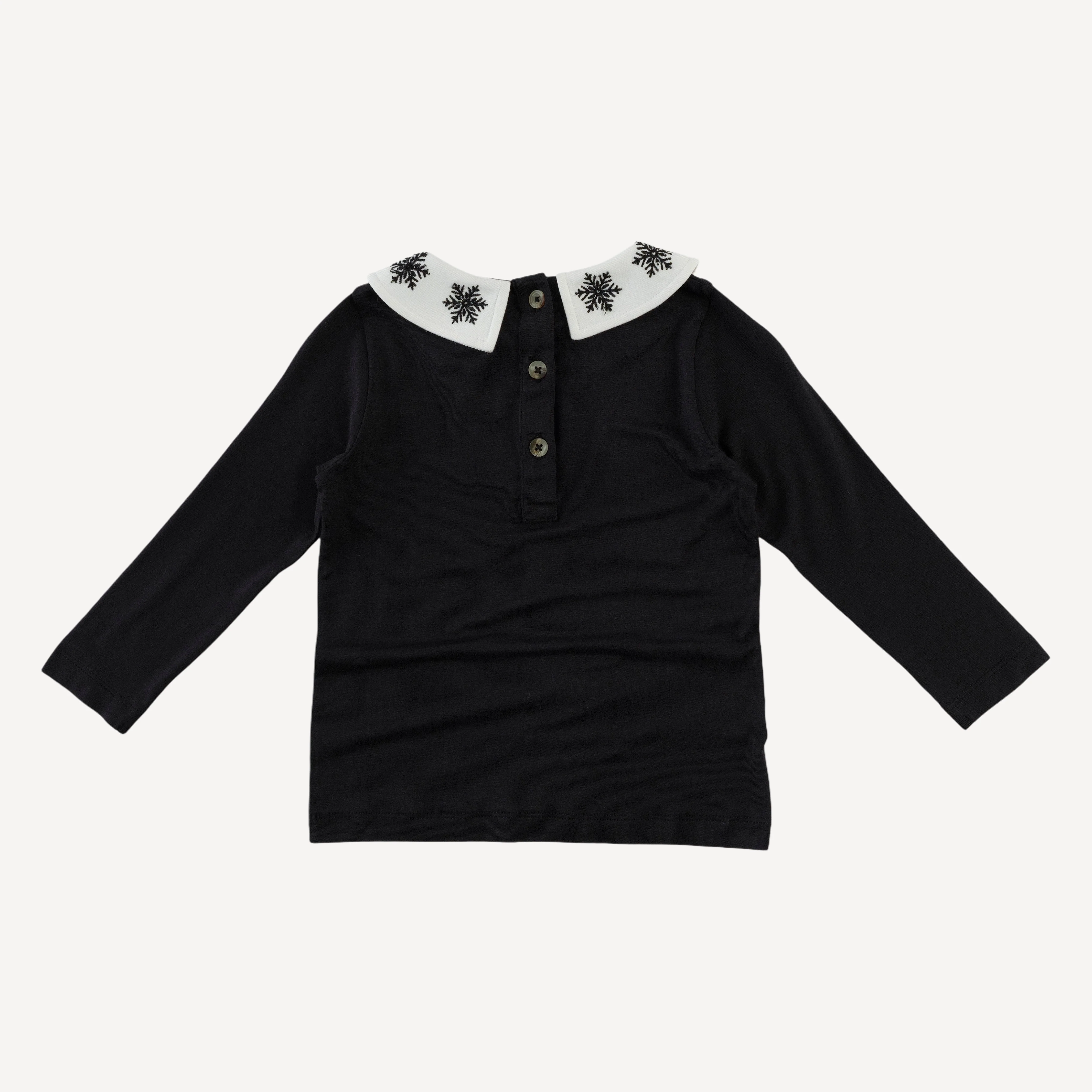 long sleeve peter pan embroidered tee | black | bamboo - Image 3