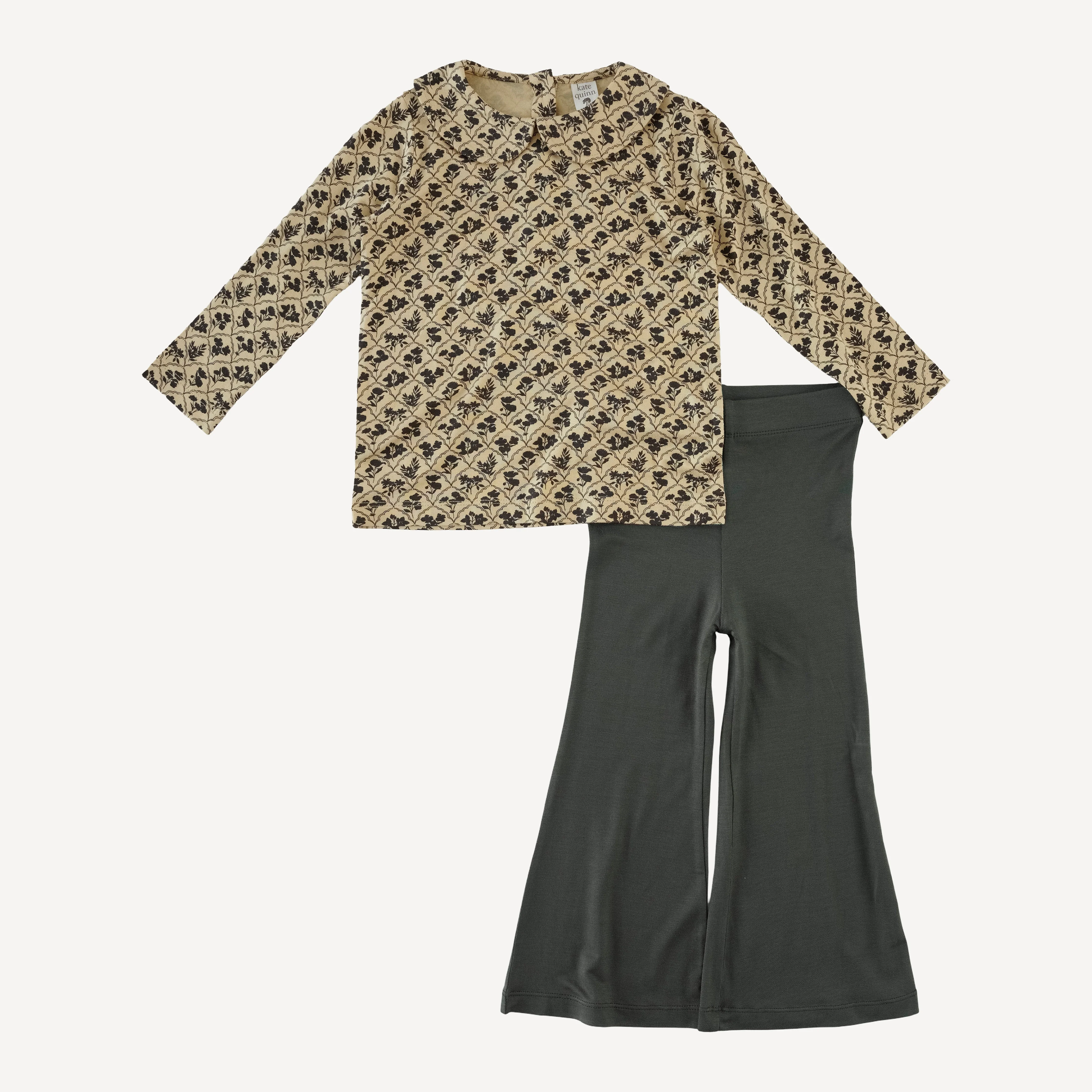 long sleeve peter pan top + flare leg set | trellis floral | bamboo