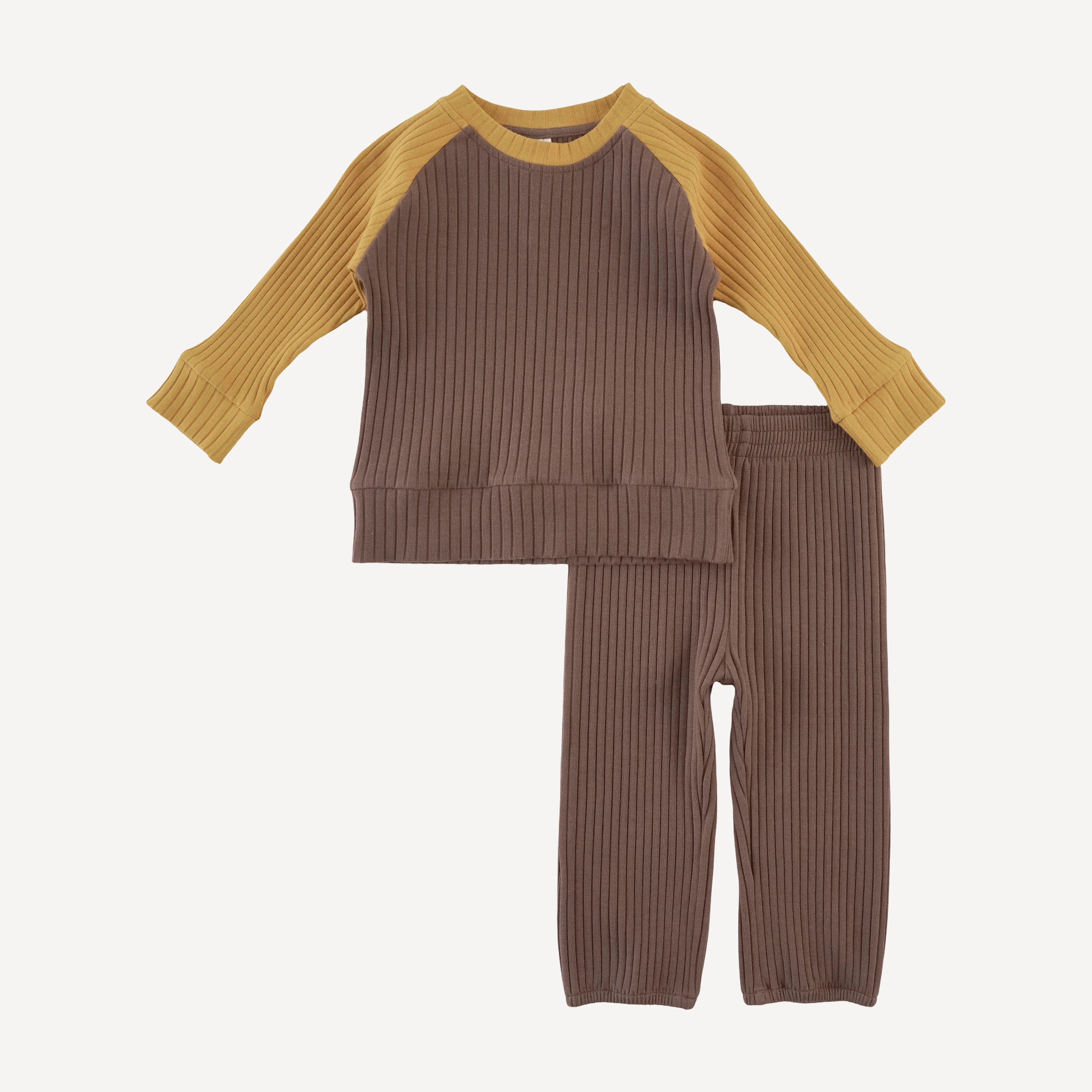 long sleeve raglan tee + relaxed jogger set | spiced chocolate | organic cotton wide rib