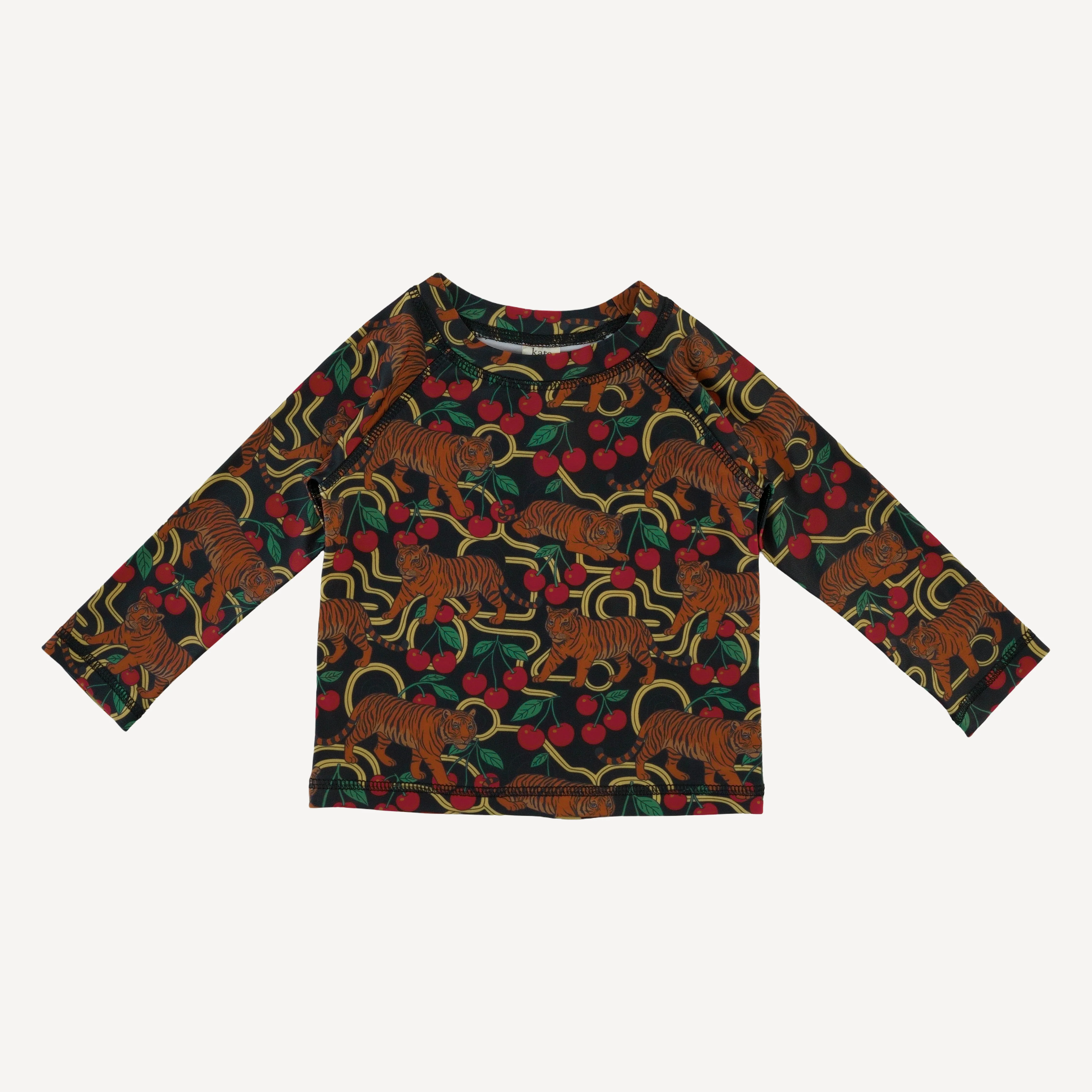 long sleeve rash guard tee + pocket board short set | tiger + cherries | swim - Image 3