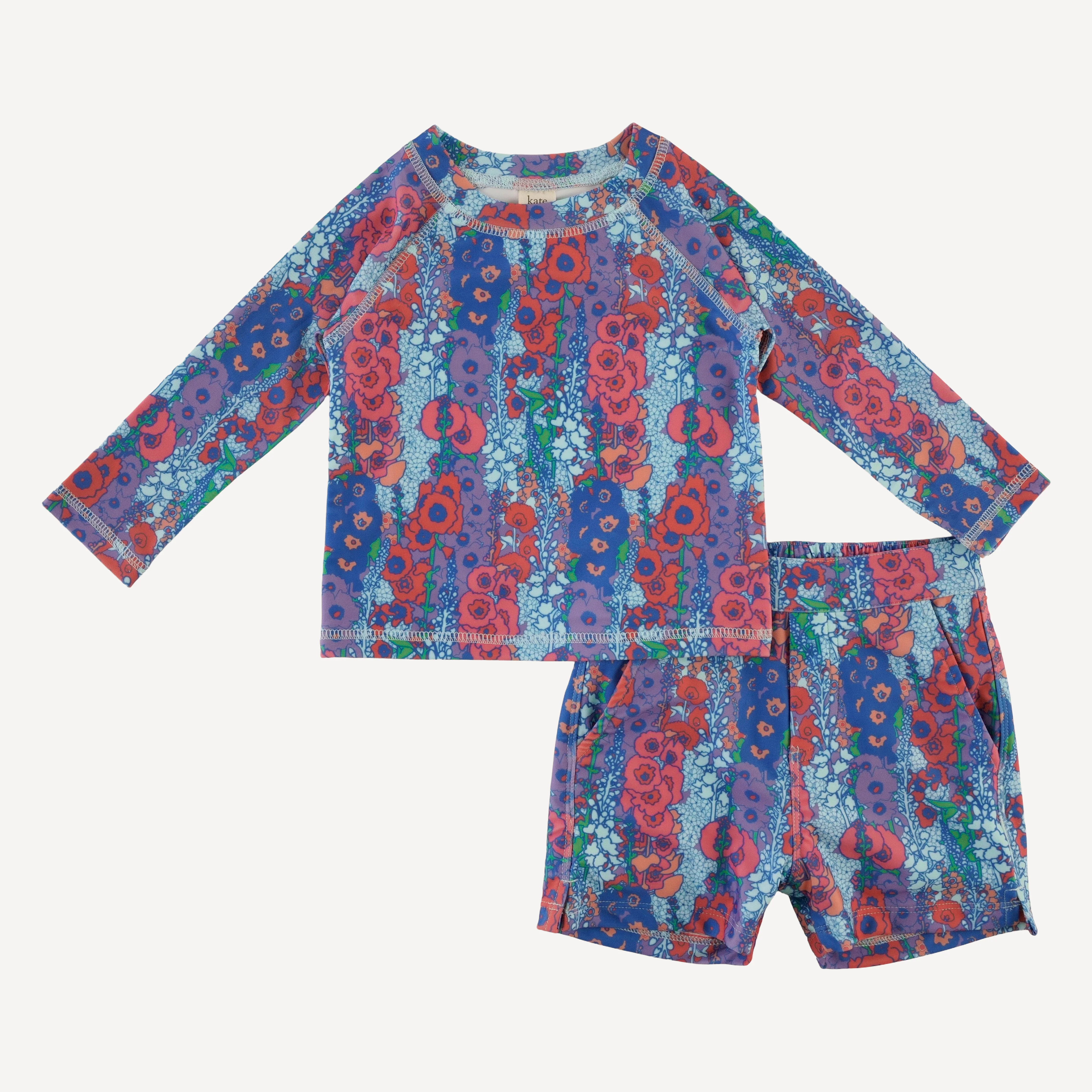 long sleeve rash guard tee + pocket board short set | vivid hollyhock | swim