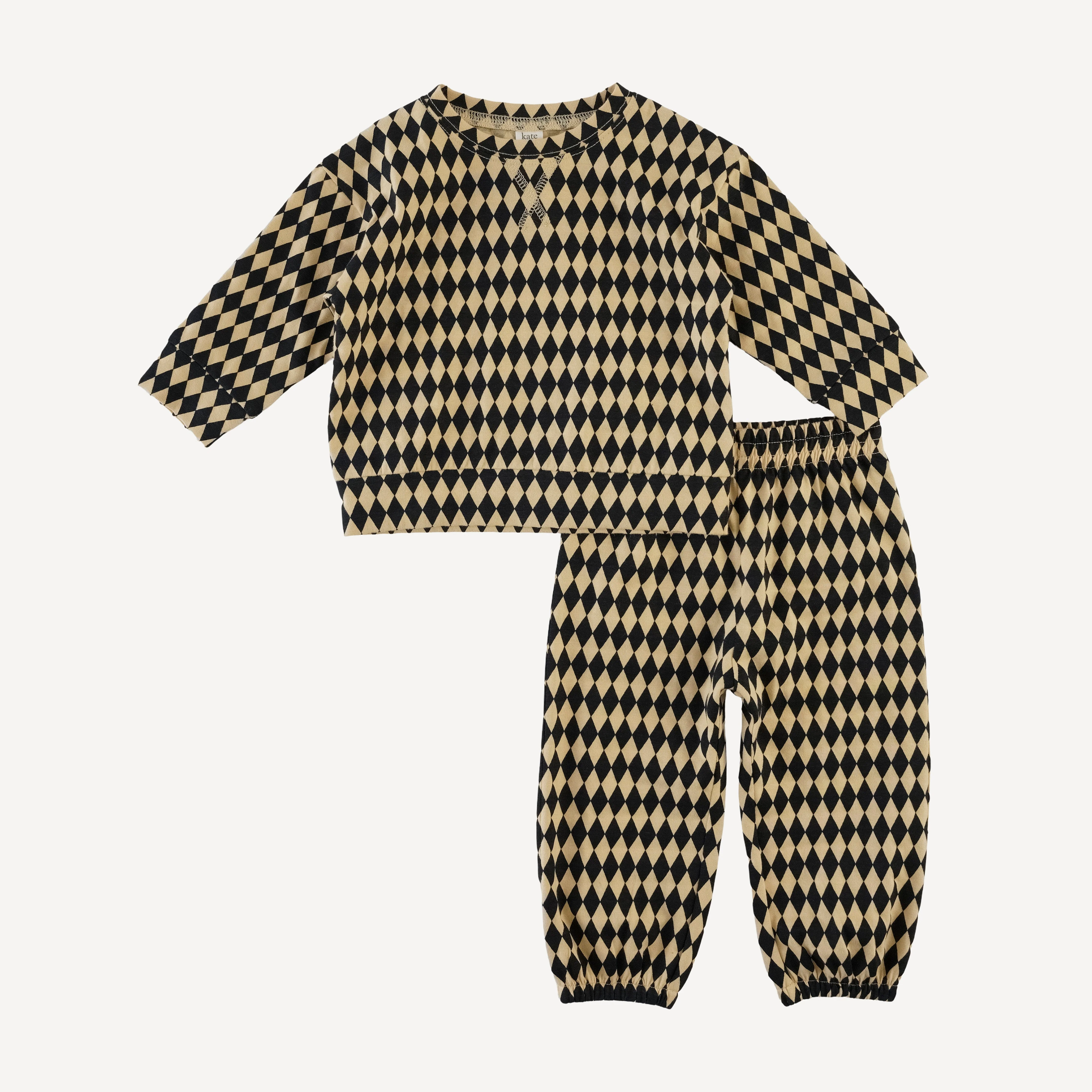 long sleeve relaxed jogger set | black harlequin | organic cotton jersey - Image 2