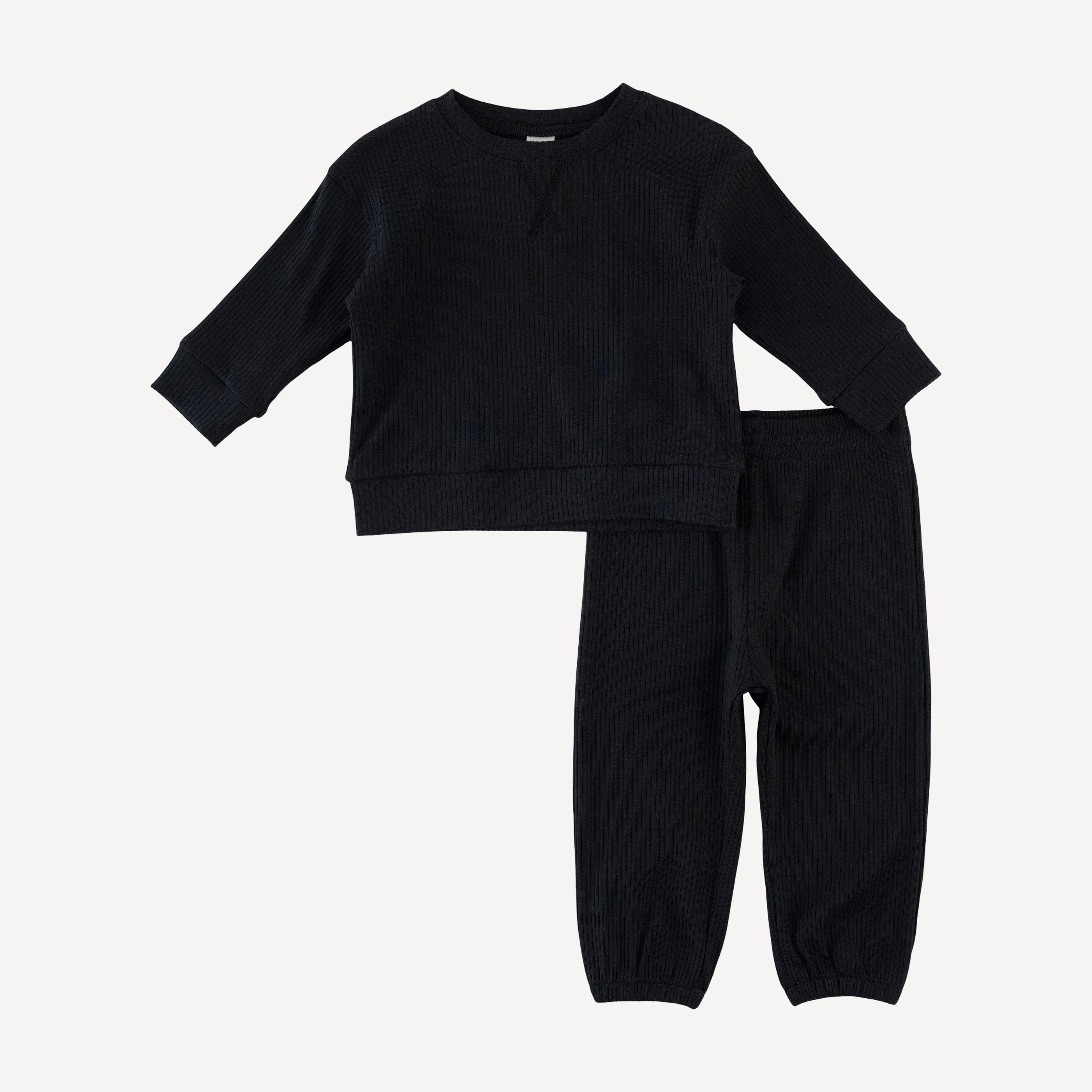 long sleeve relaxed jogger set | black | organic cotton single rib