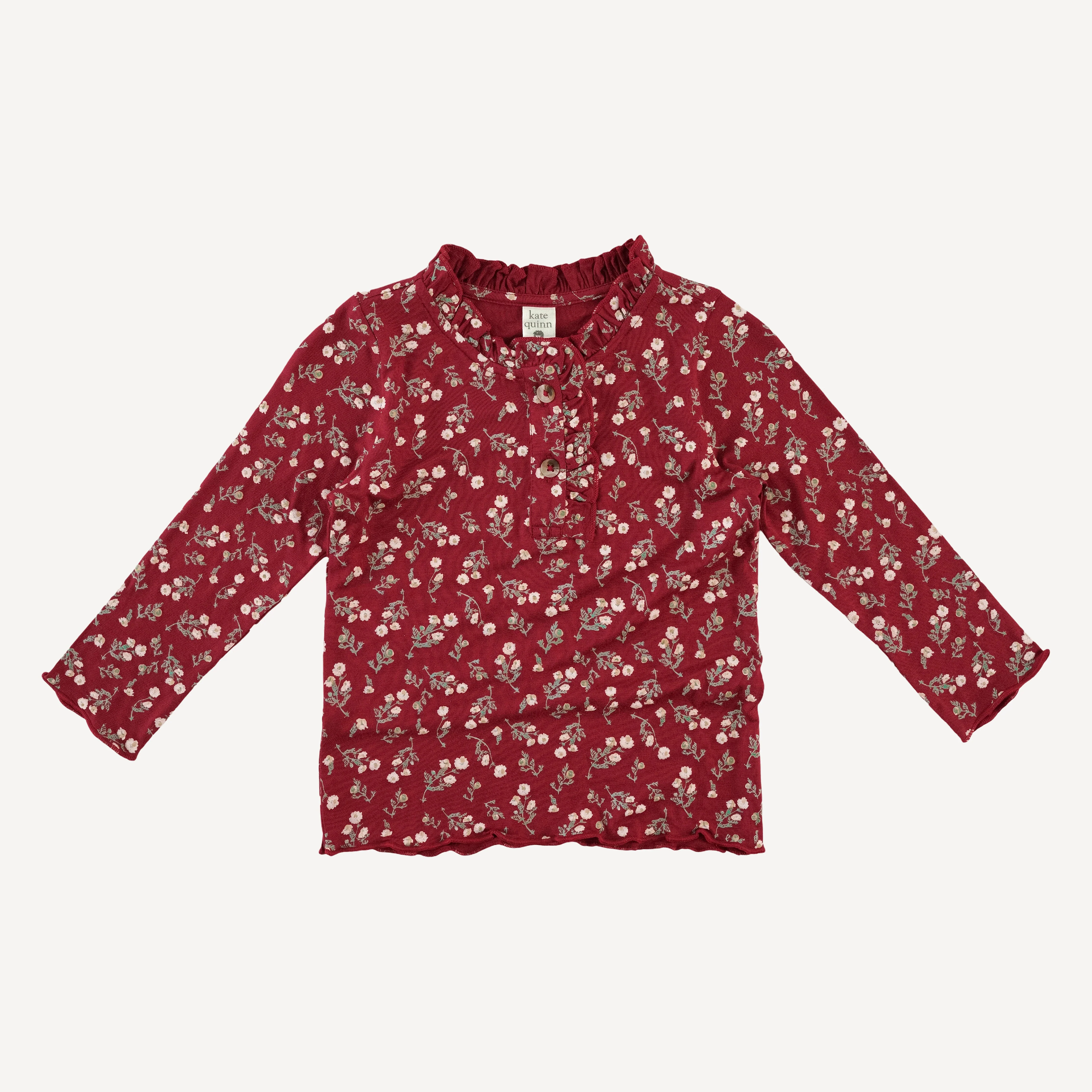 long sleeve ruffle bib henley | garden tiny chamomile | bamboo