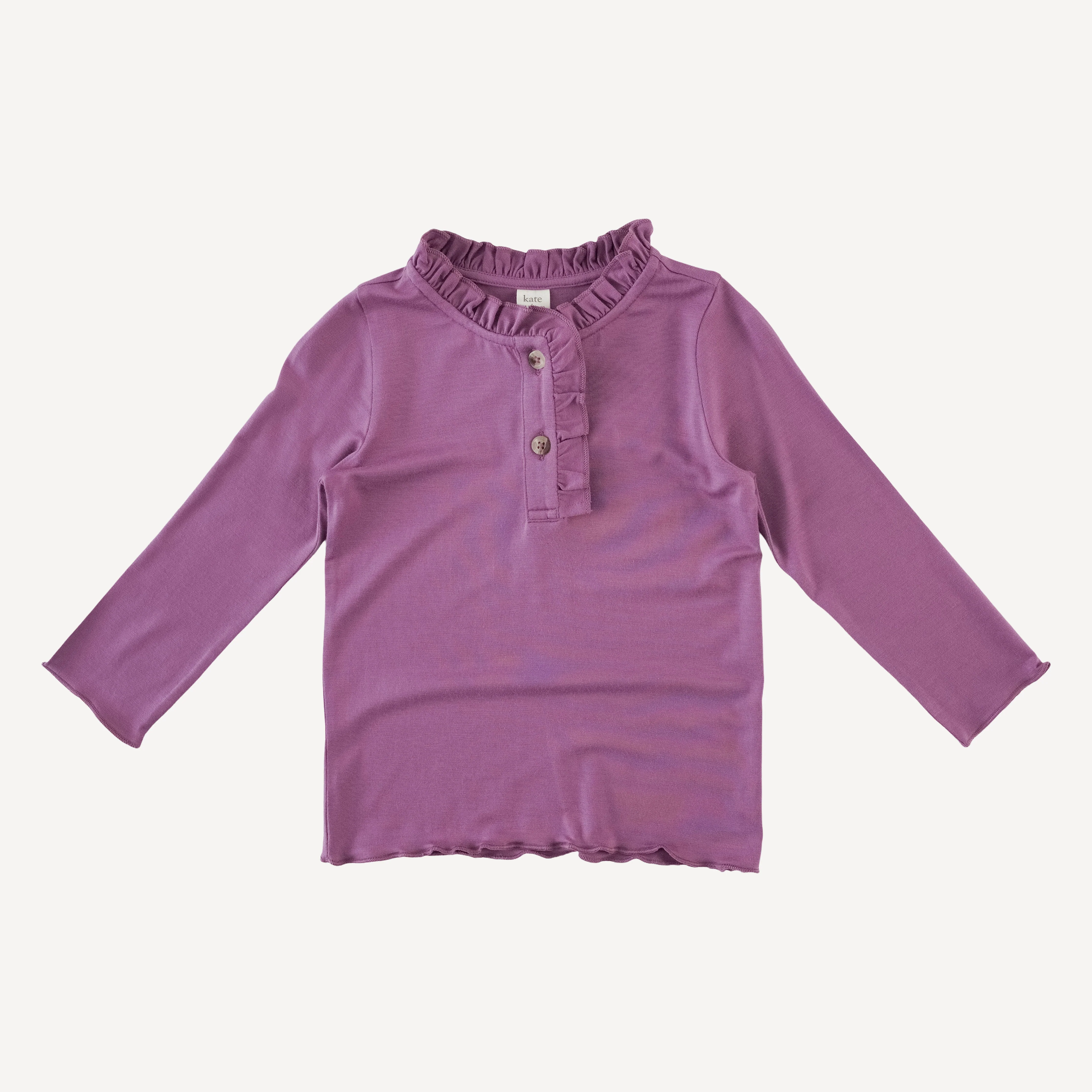 long sleeve ruffle bib henley | plum violet | bamboo