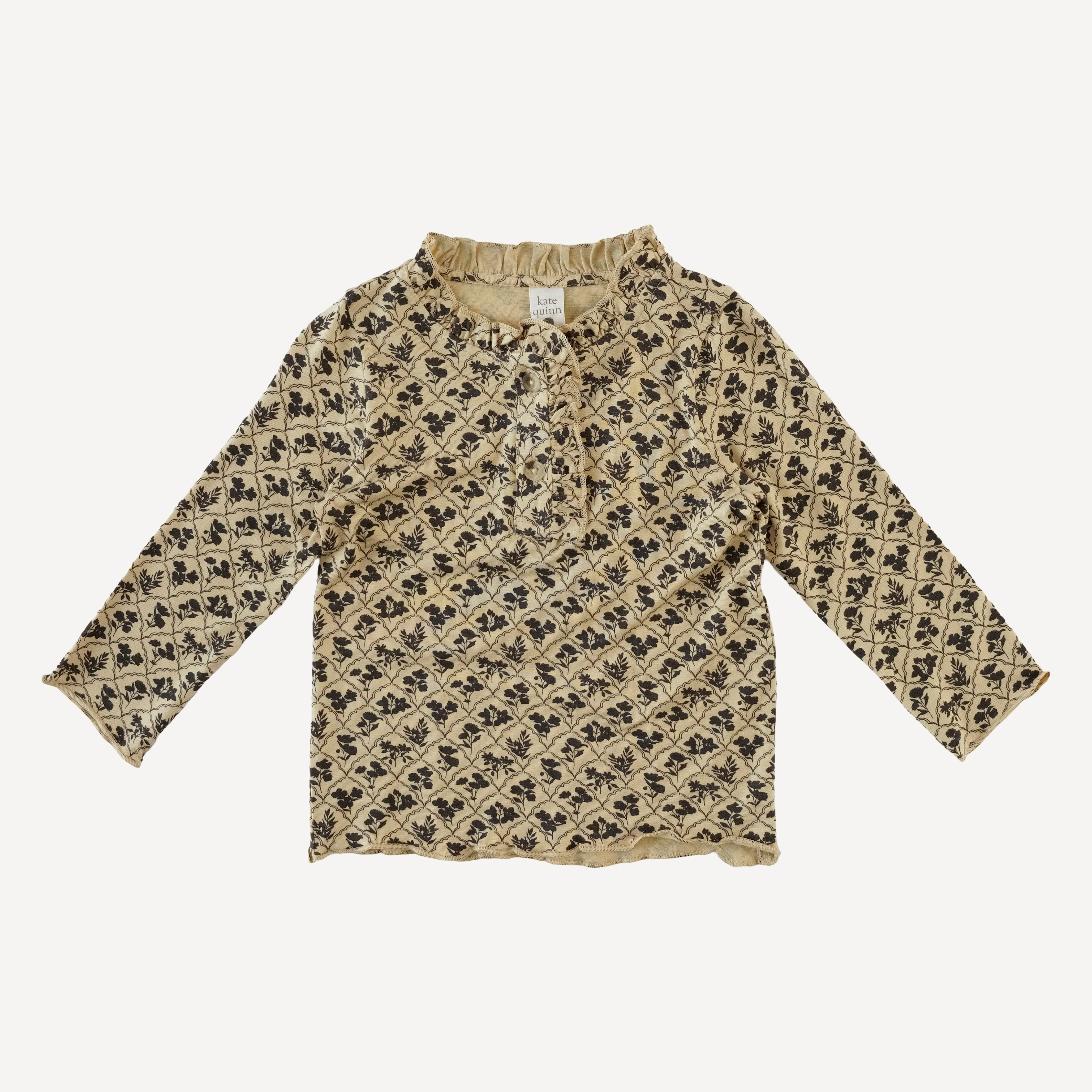 long sleeve ruffle bib henley | trellis floral | bamboo