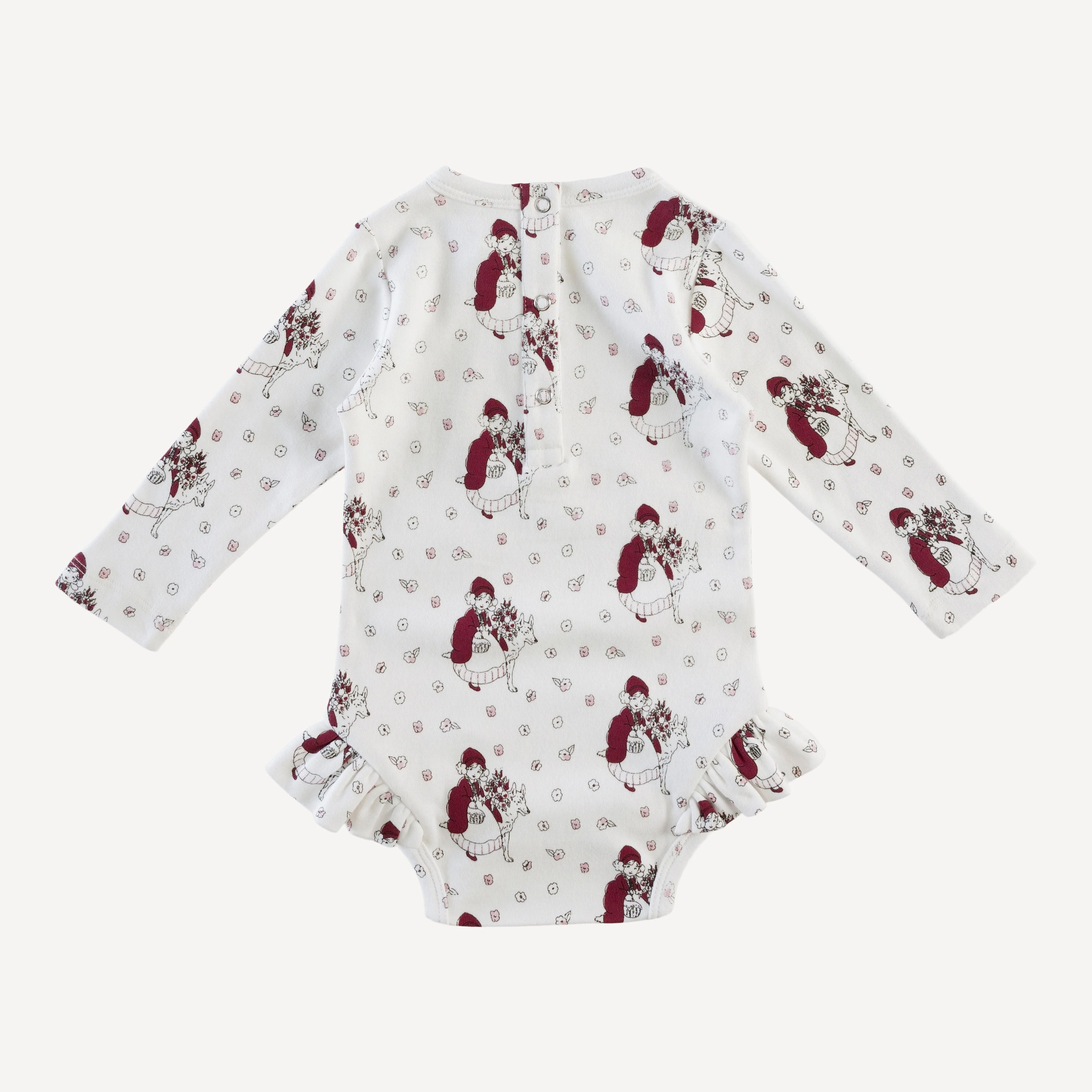 long sleeve ruffle leg bodysuit | little red | organic cotton interlock - Image 3