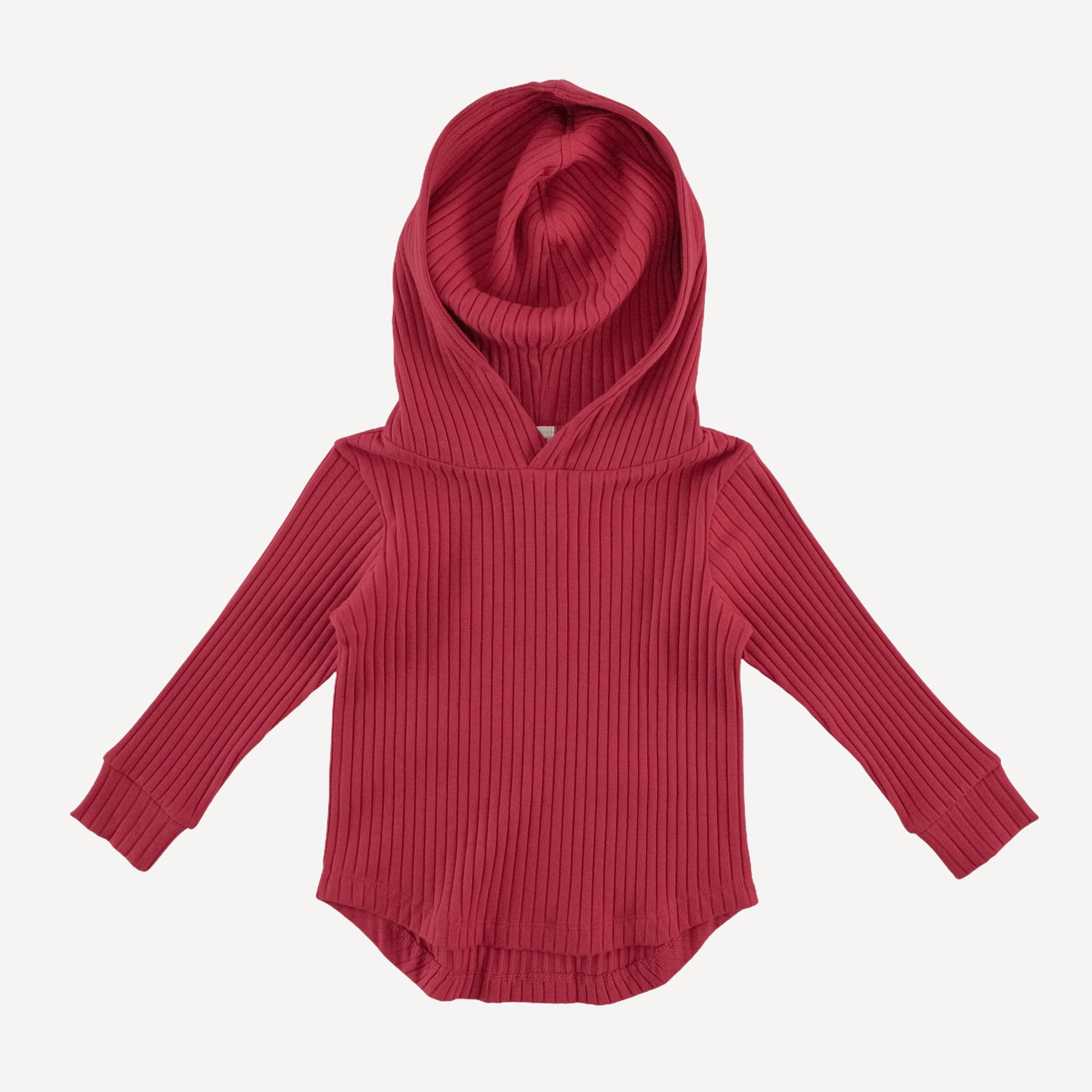 long sleeve shirt tail hoodie | savvy red | organic cotton wide rib