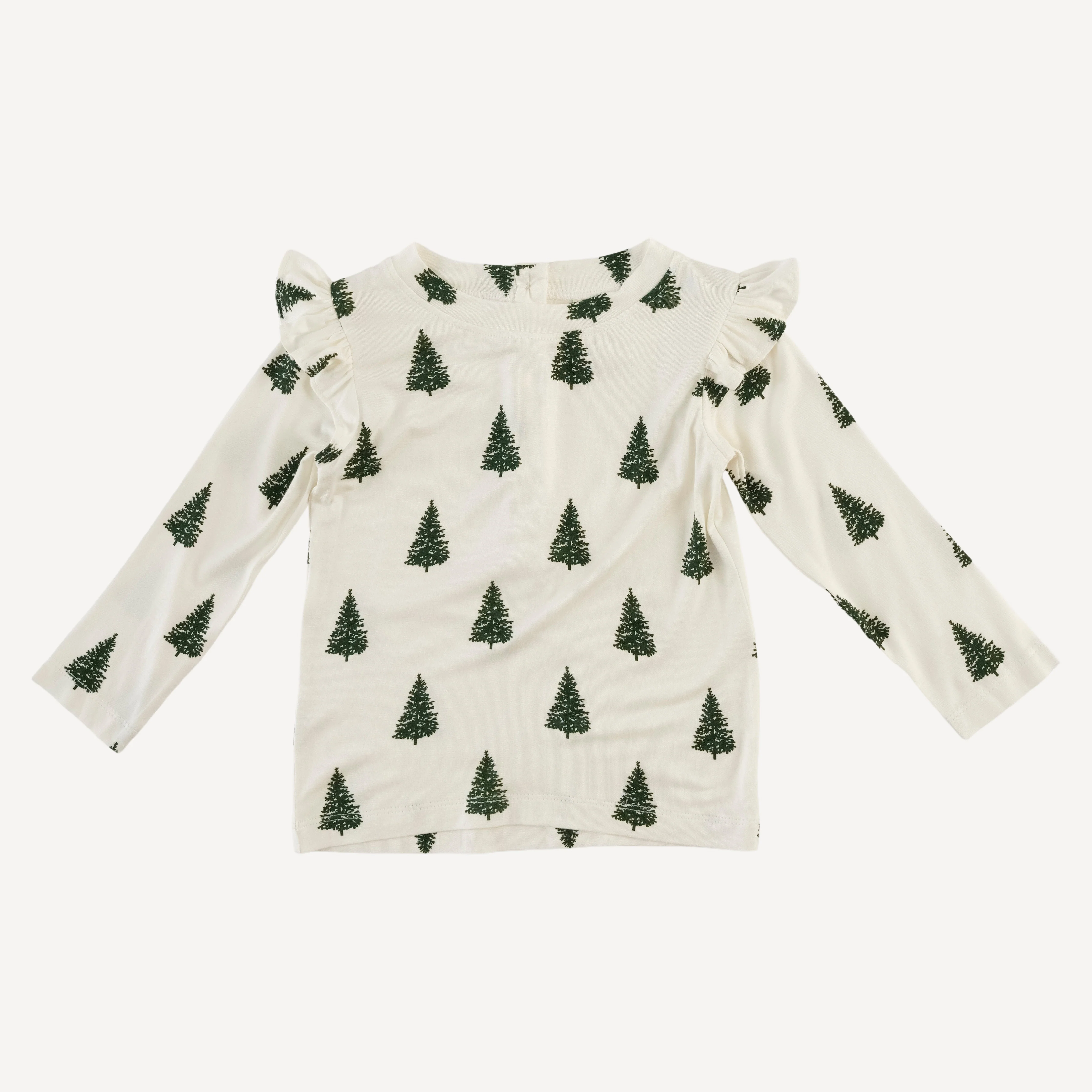 long sleeve shoulder ruffle top | mountain pine | bamboo