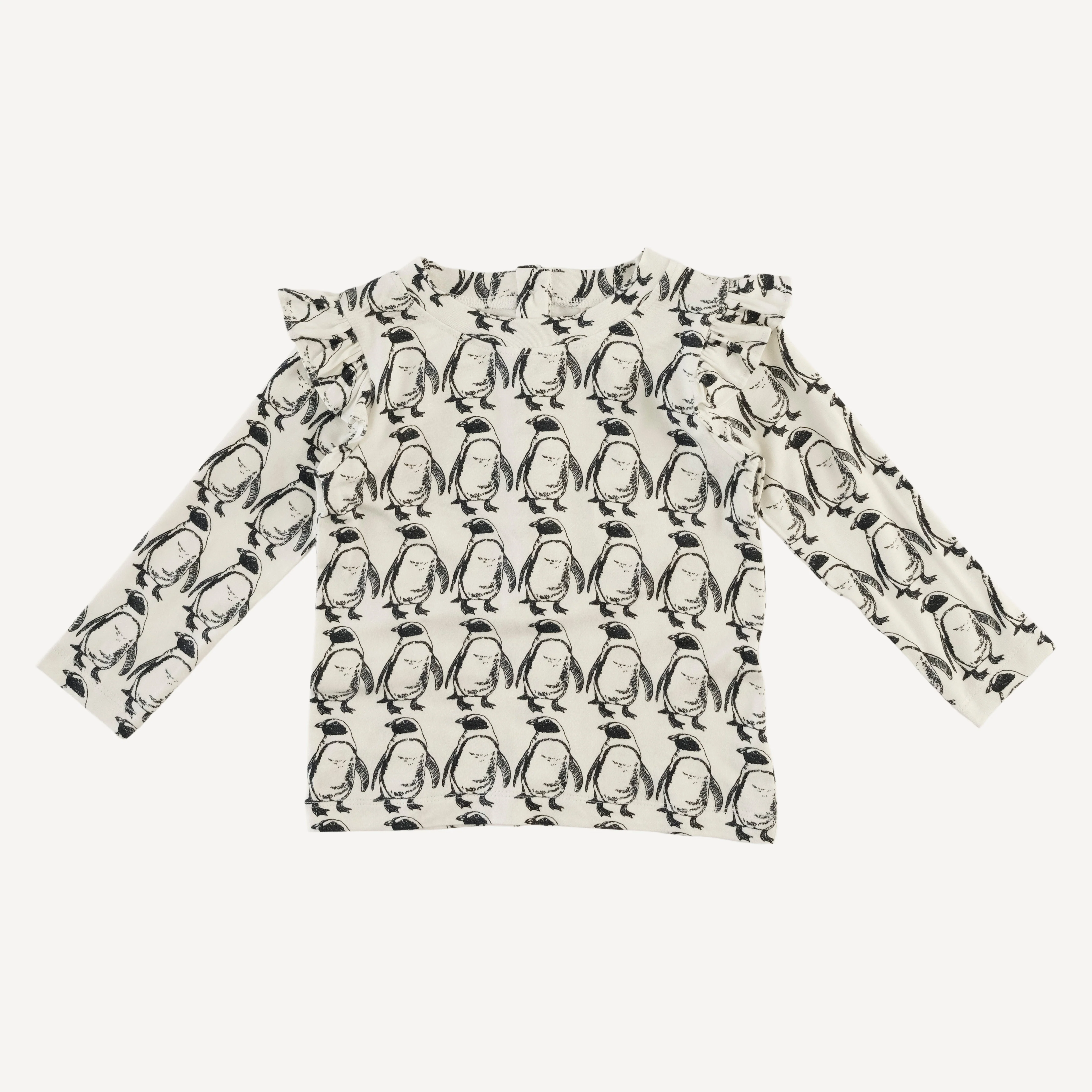 long sleeve shoulder ruffle top | penguin | bamboo