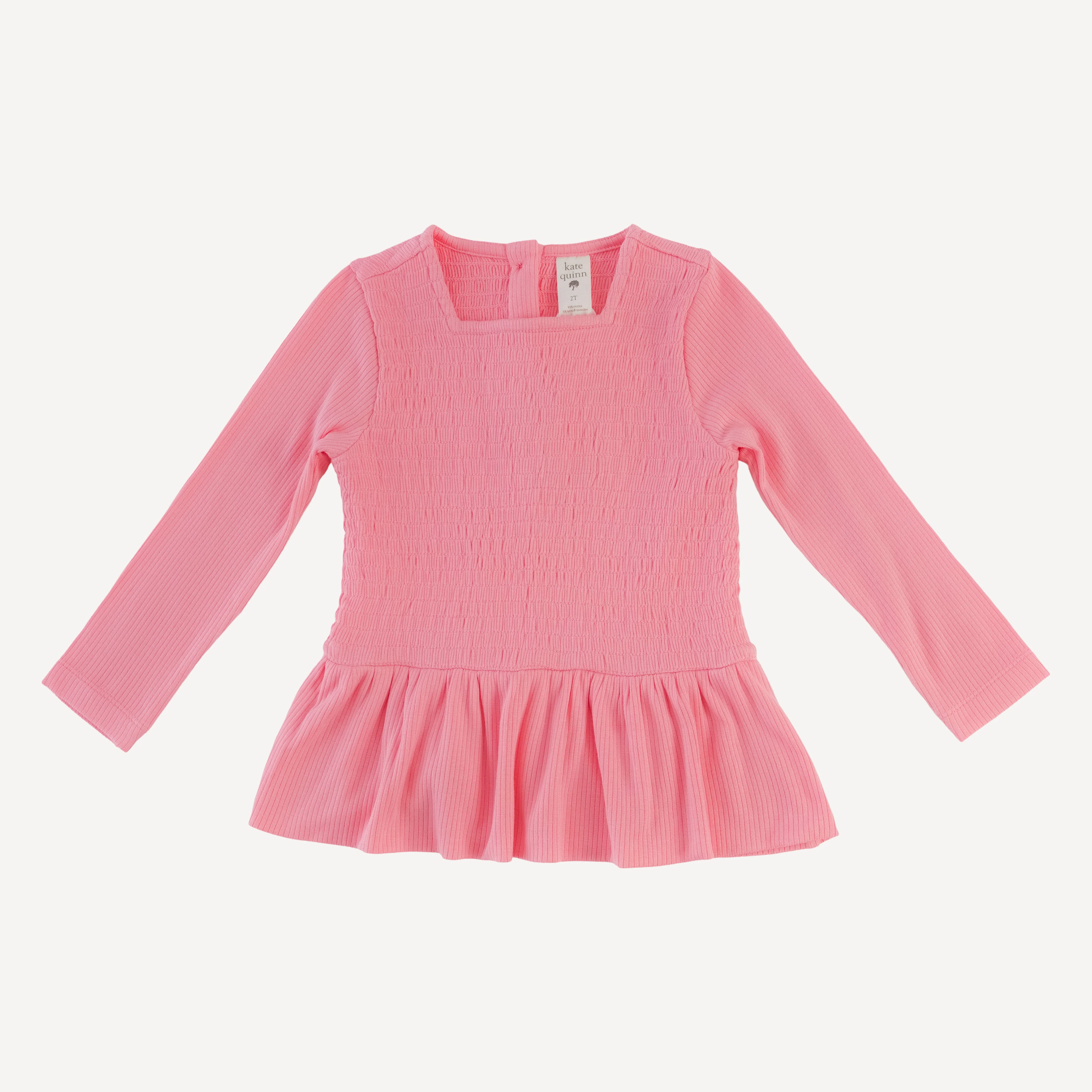 long sleeve smocked ruffle top + pant set | french pink | modal skinny rib - Image 3