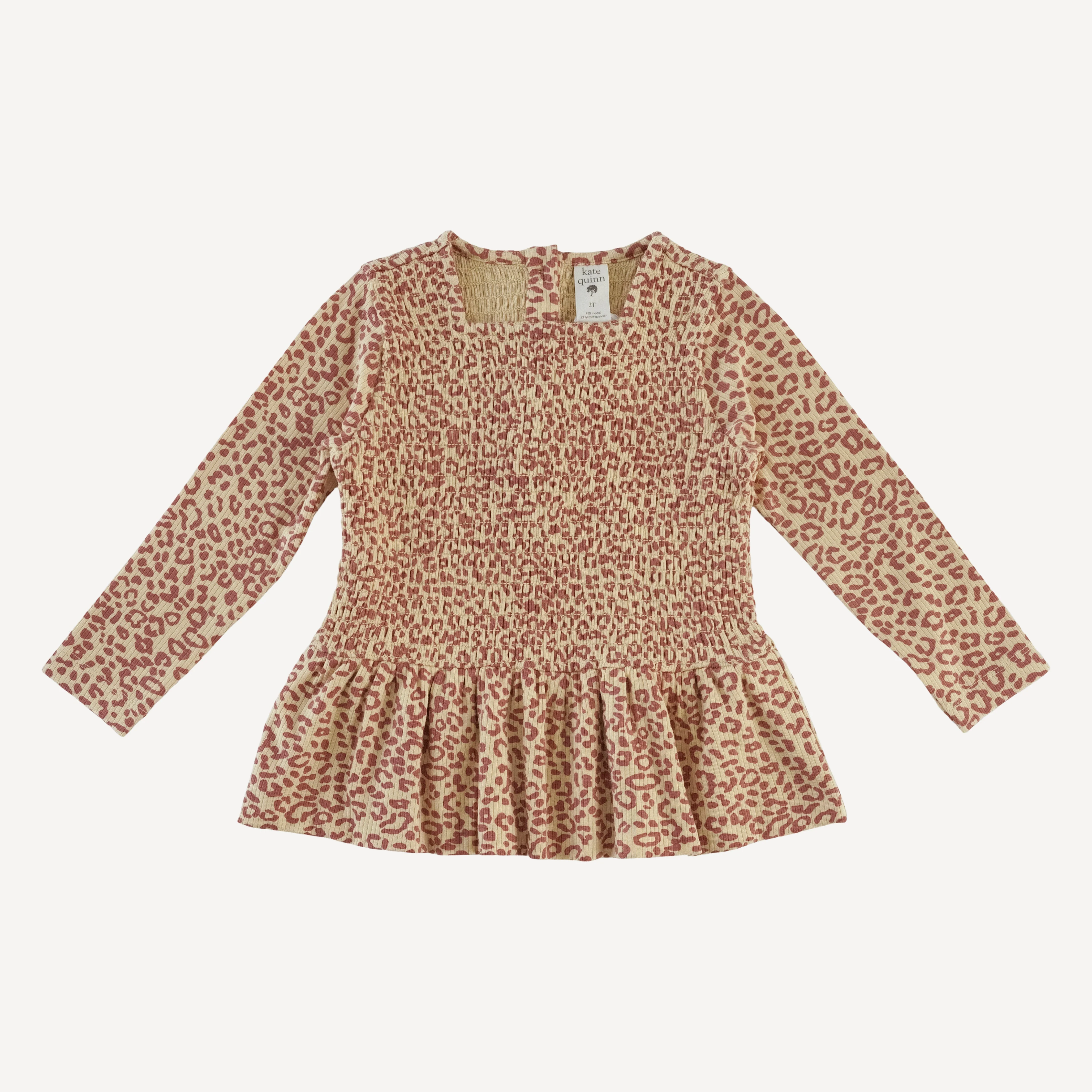 long sleeve smocked ruffle top + pant set | leopard print | modal skinny rib - Image 3