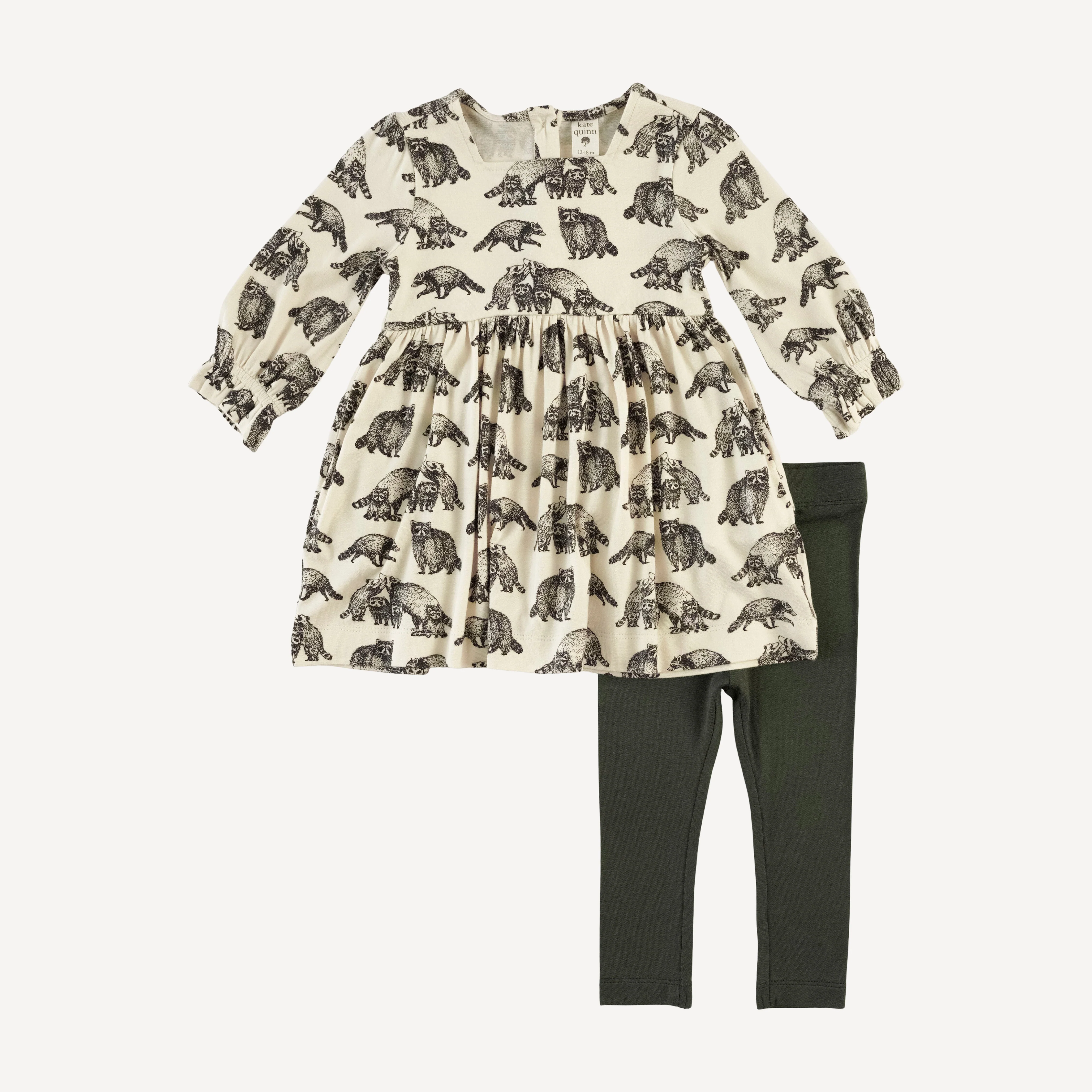 long sleeve square neck dress + legging set | raccoons | bamboo