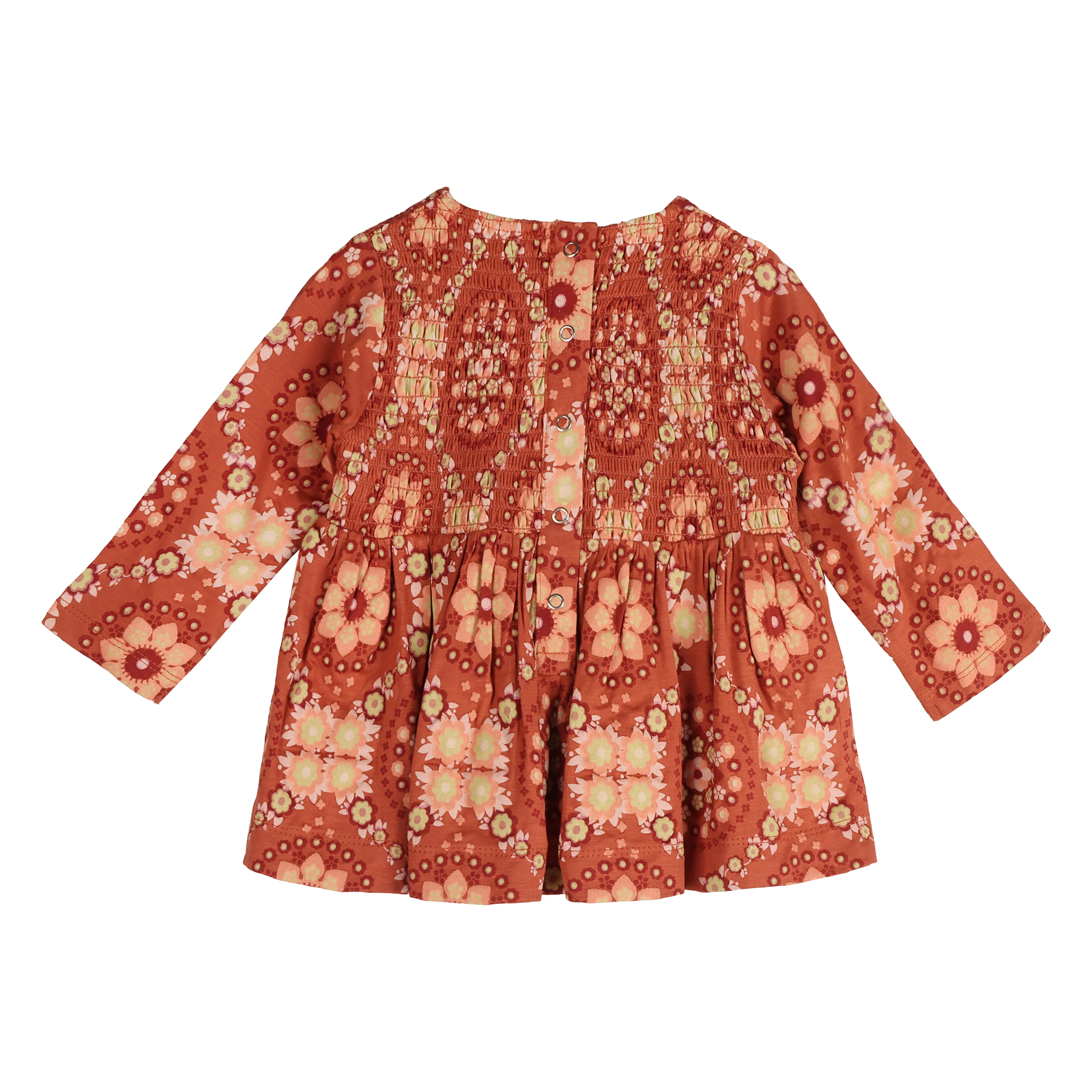 long sleeve square neck smocked top | 70s floral wallpaper | bamboo - Image 3