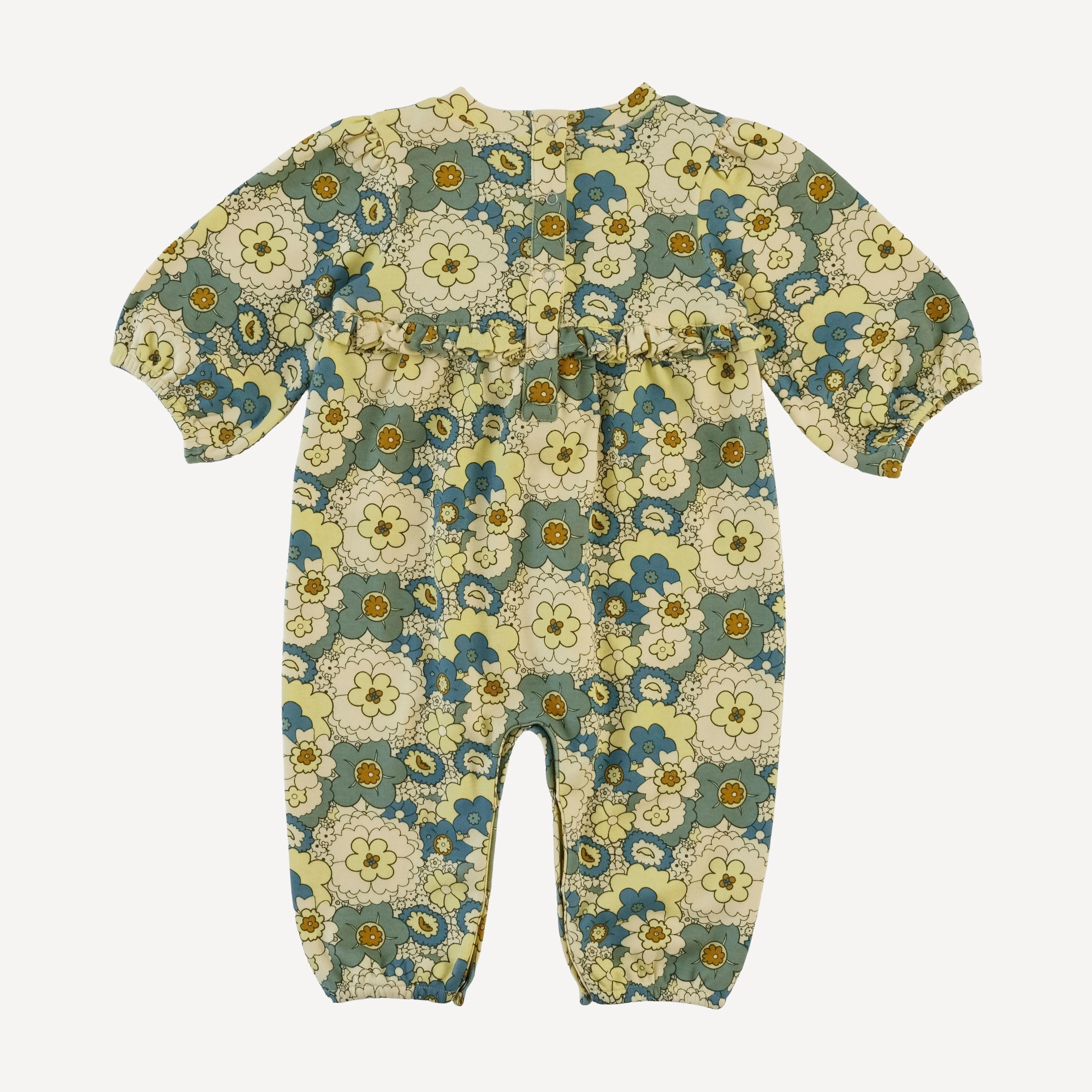 long sleeve tiny ruffle waist jumpsuit | 60s floral | organic cotton interlock - Image 3