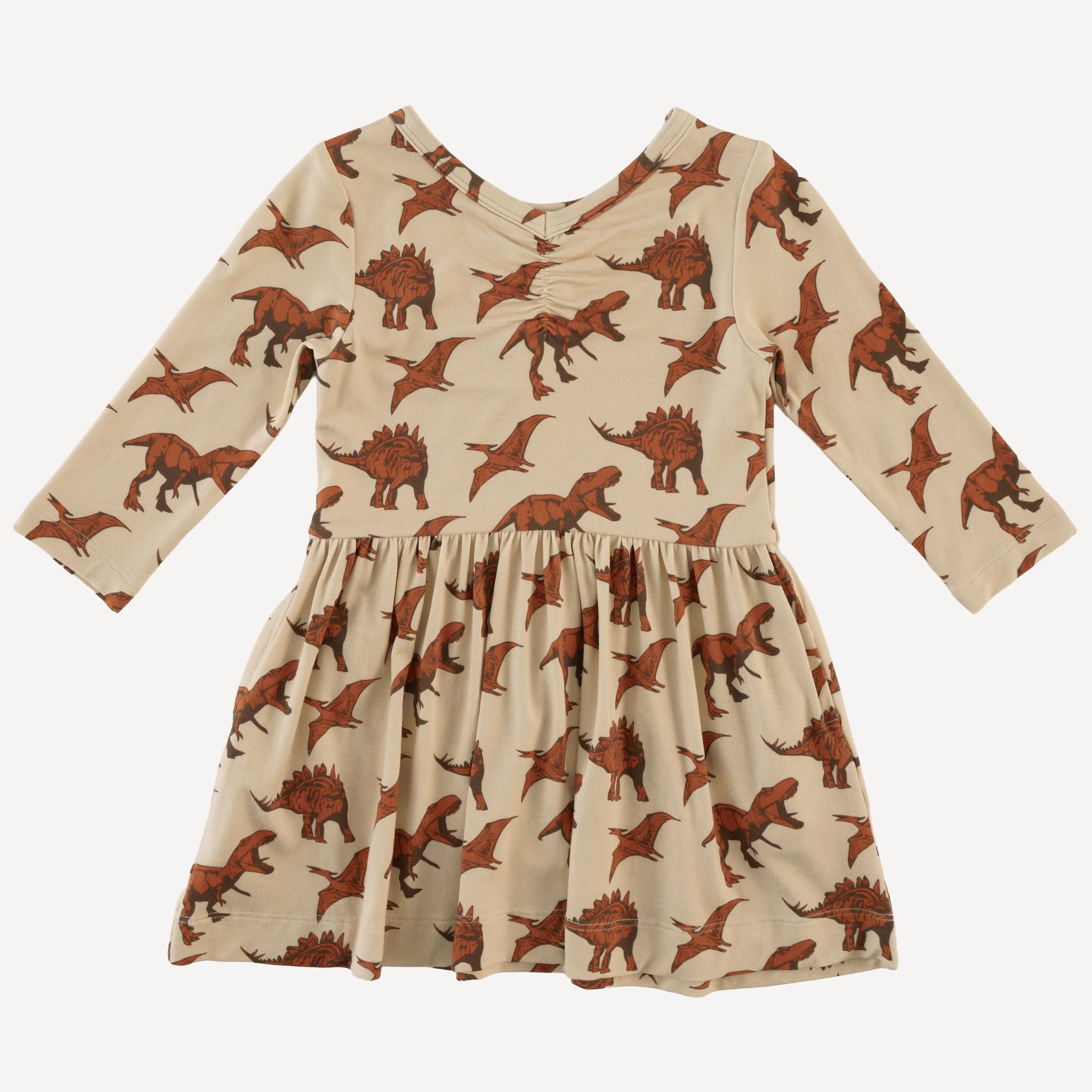 long sleeve twirl dress | honey ginger dino | light weight bamboo