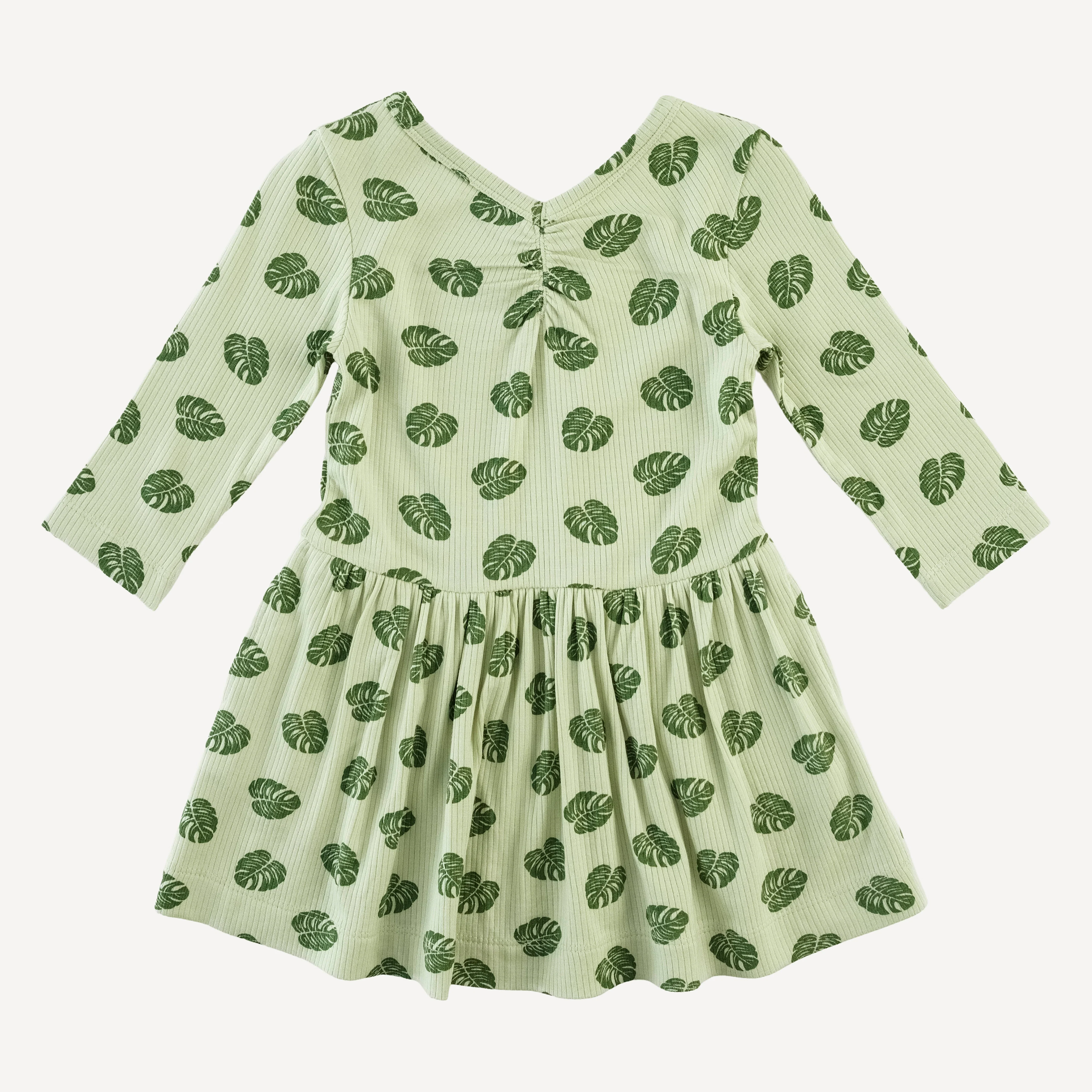 long sleeve twirl dress | tiny monstera | modal skinny rib
