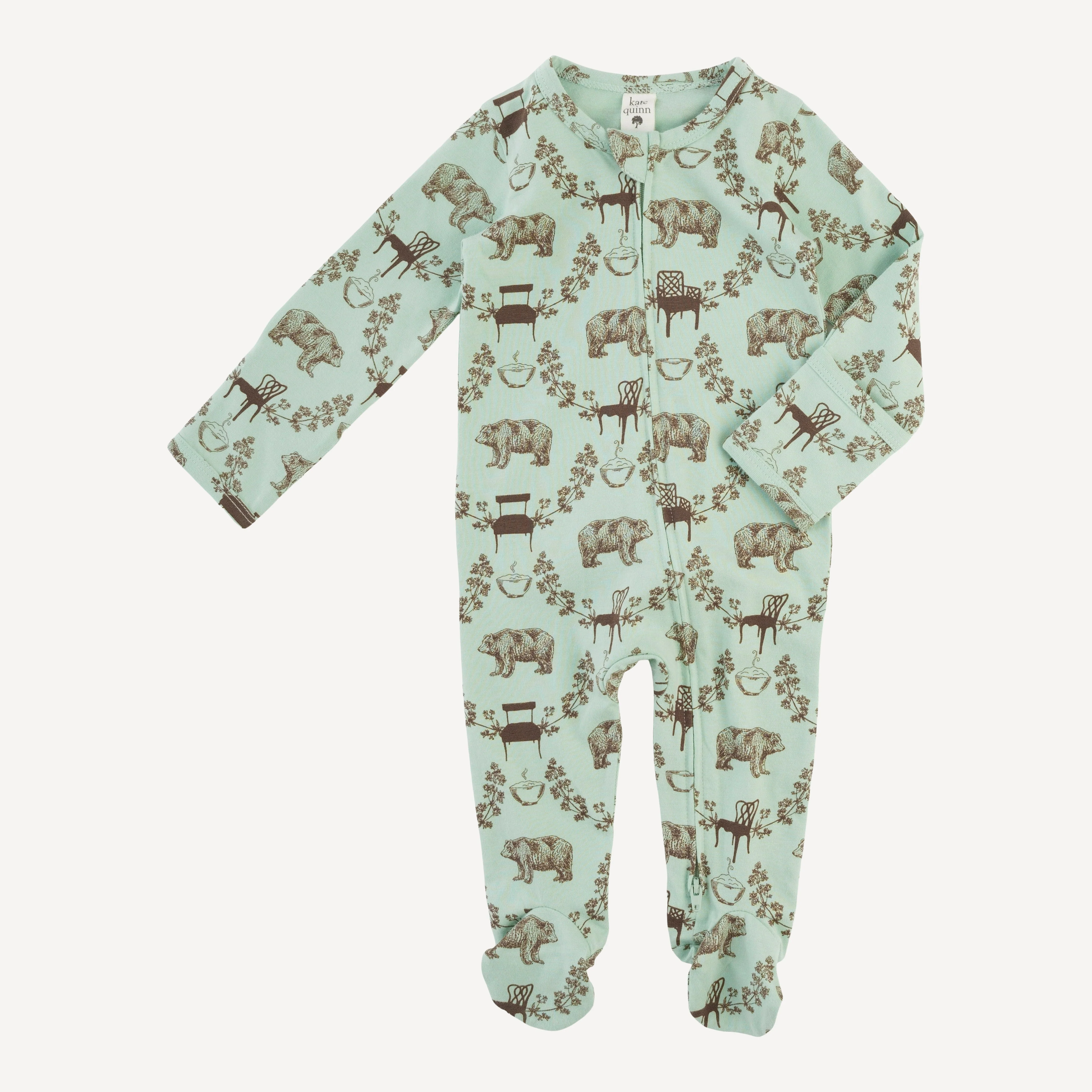 long sleeve two way zipper footie | bears & chairs | organic cotton jersey - Image 4